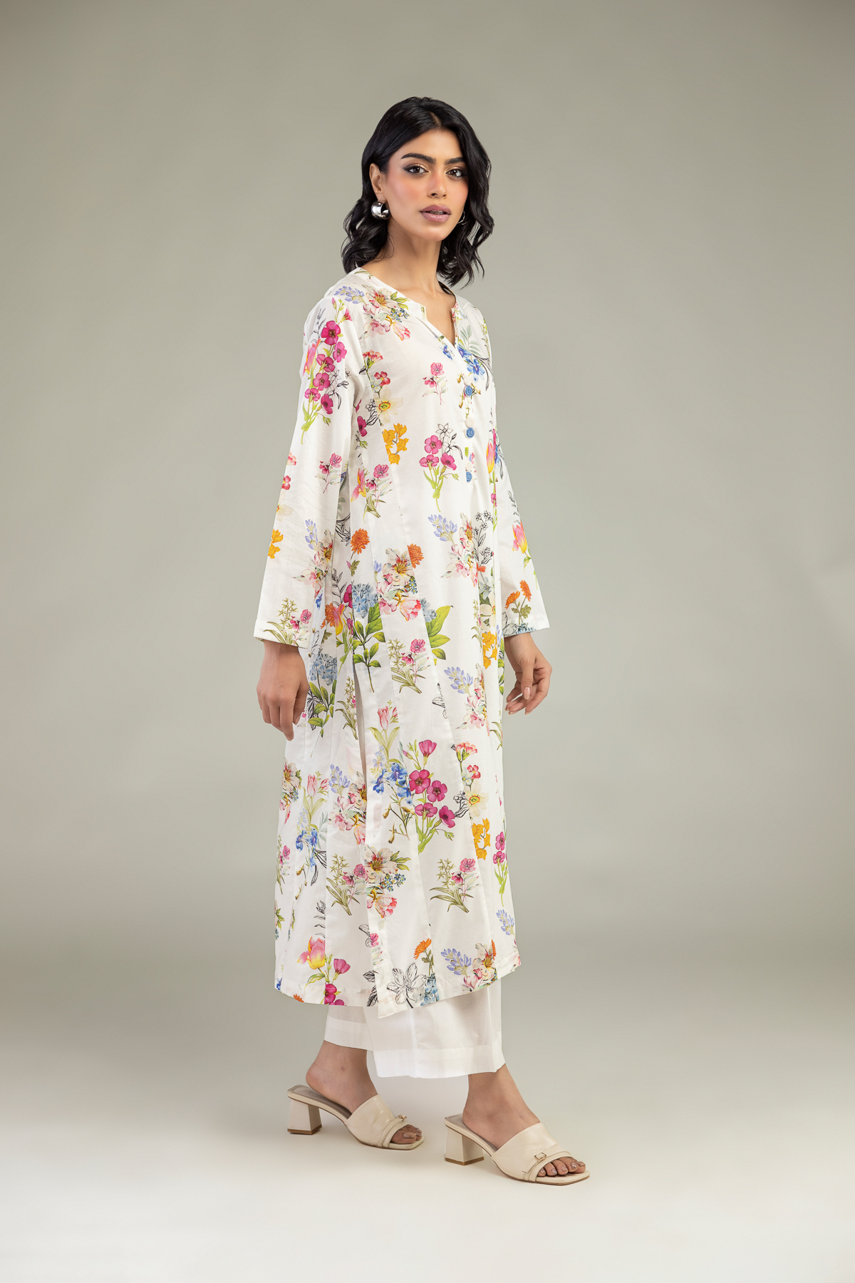 Embroidered Cambric Floral Longline Kurta - 1-26-240-A-I1-VG