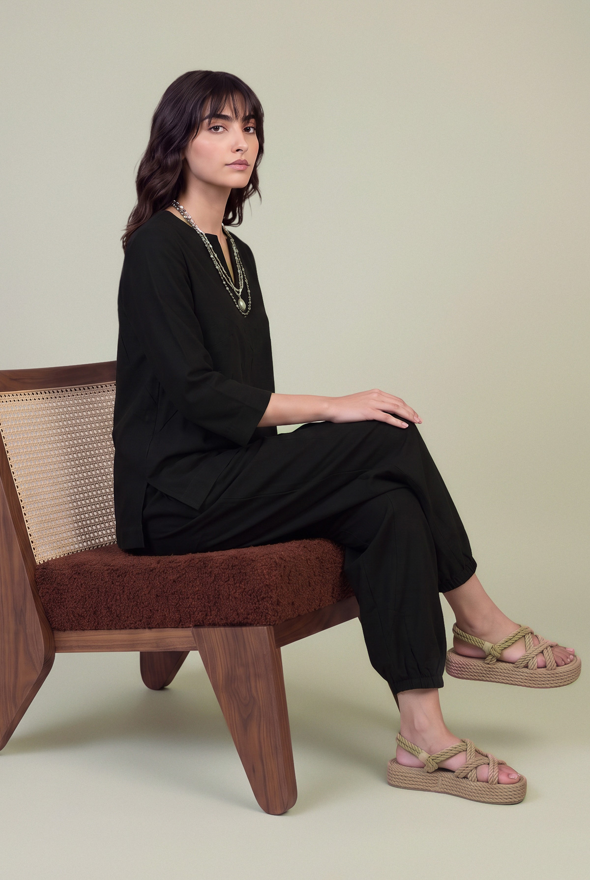 Dyed Textured Georgette Solid Black Tunic - 1-26-229-B-F1-VG