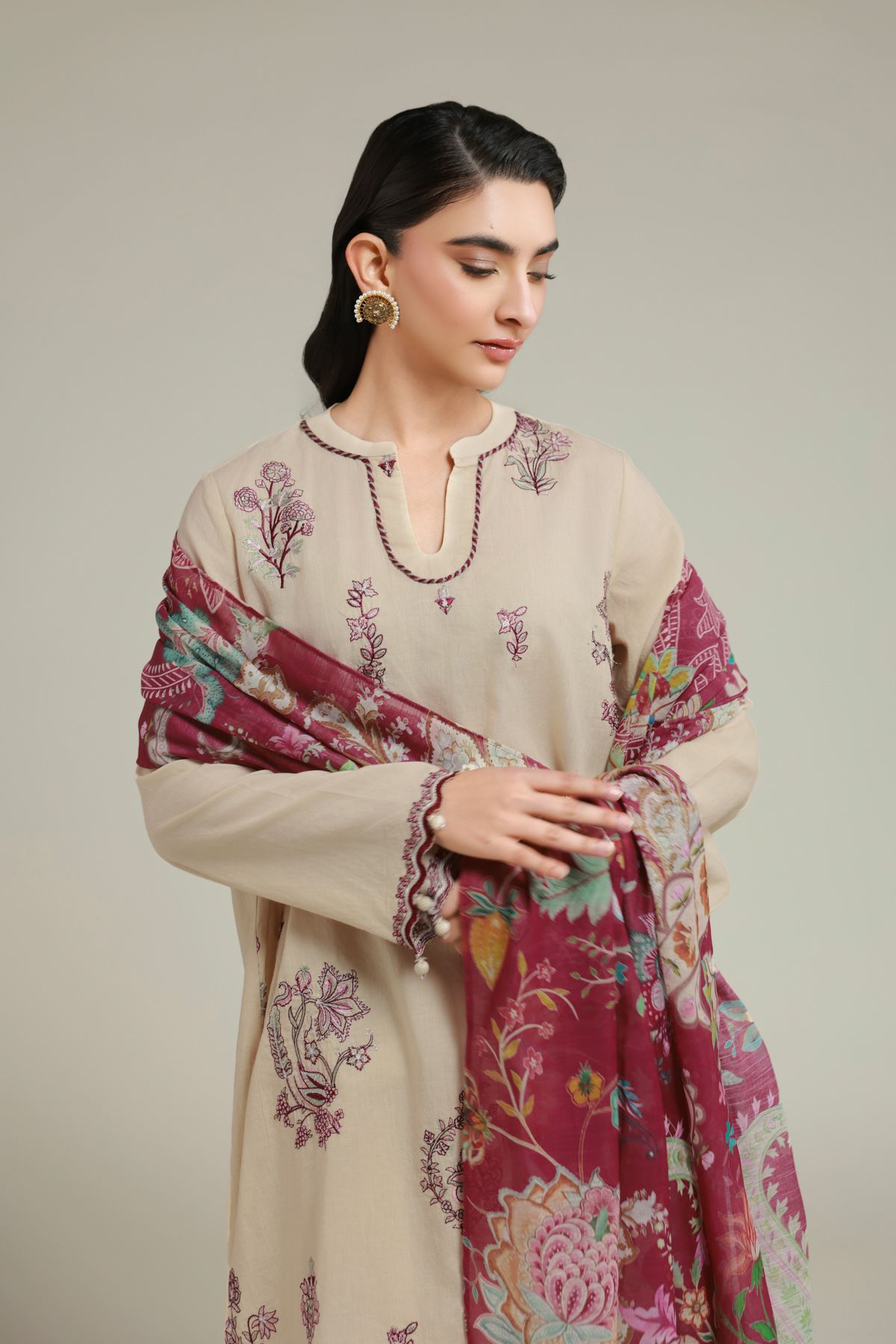 Embroidered Cambric Fabrics 3 Piece - 1001940164