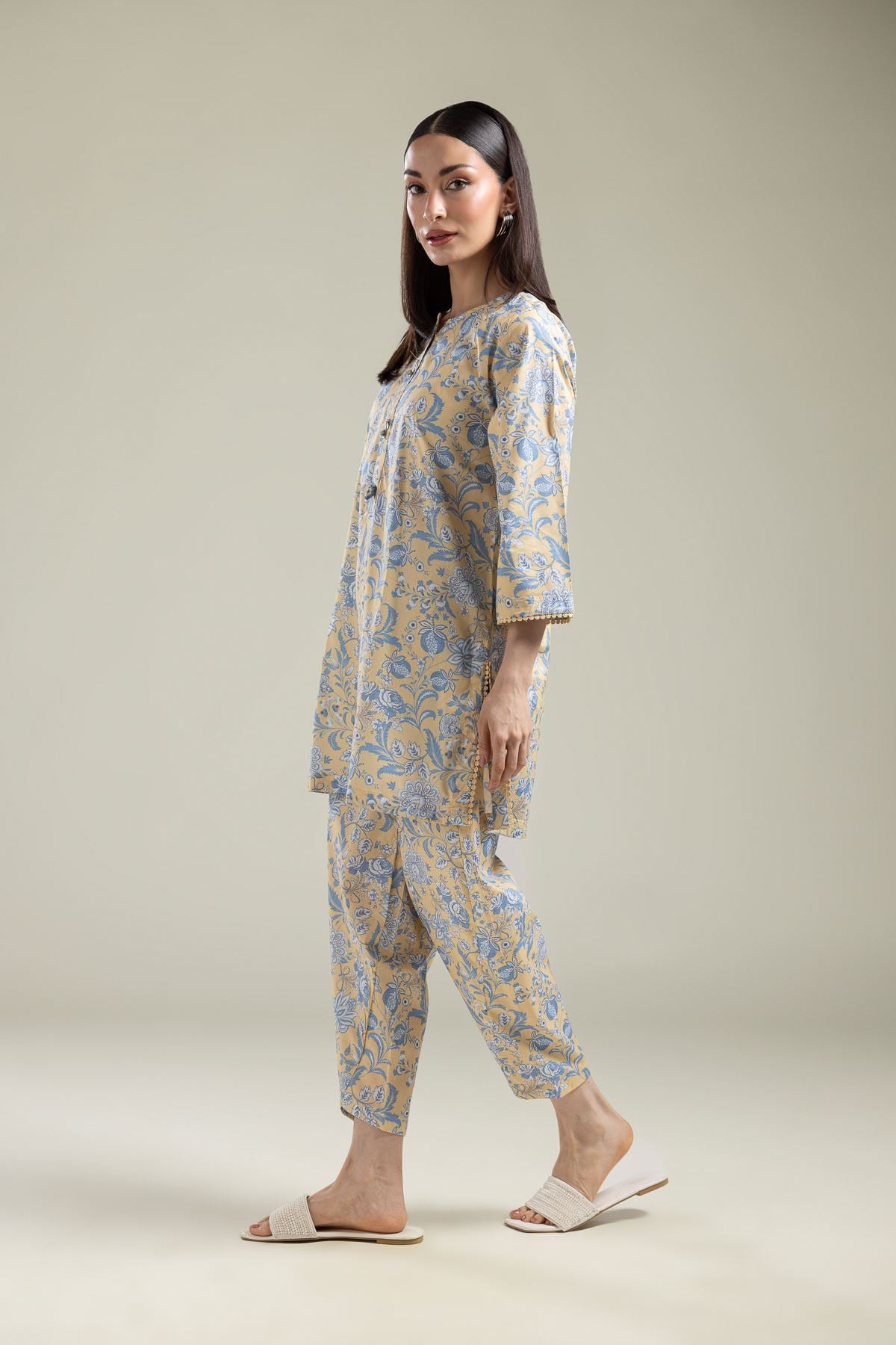 Printed Cotton Viscose Floral Cotton Pants - 1-26-135-A-B-VG