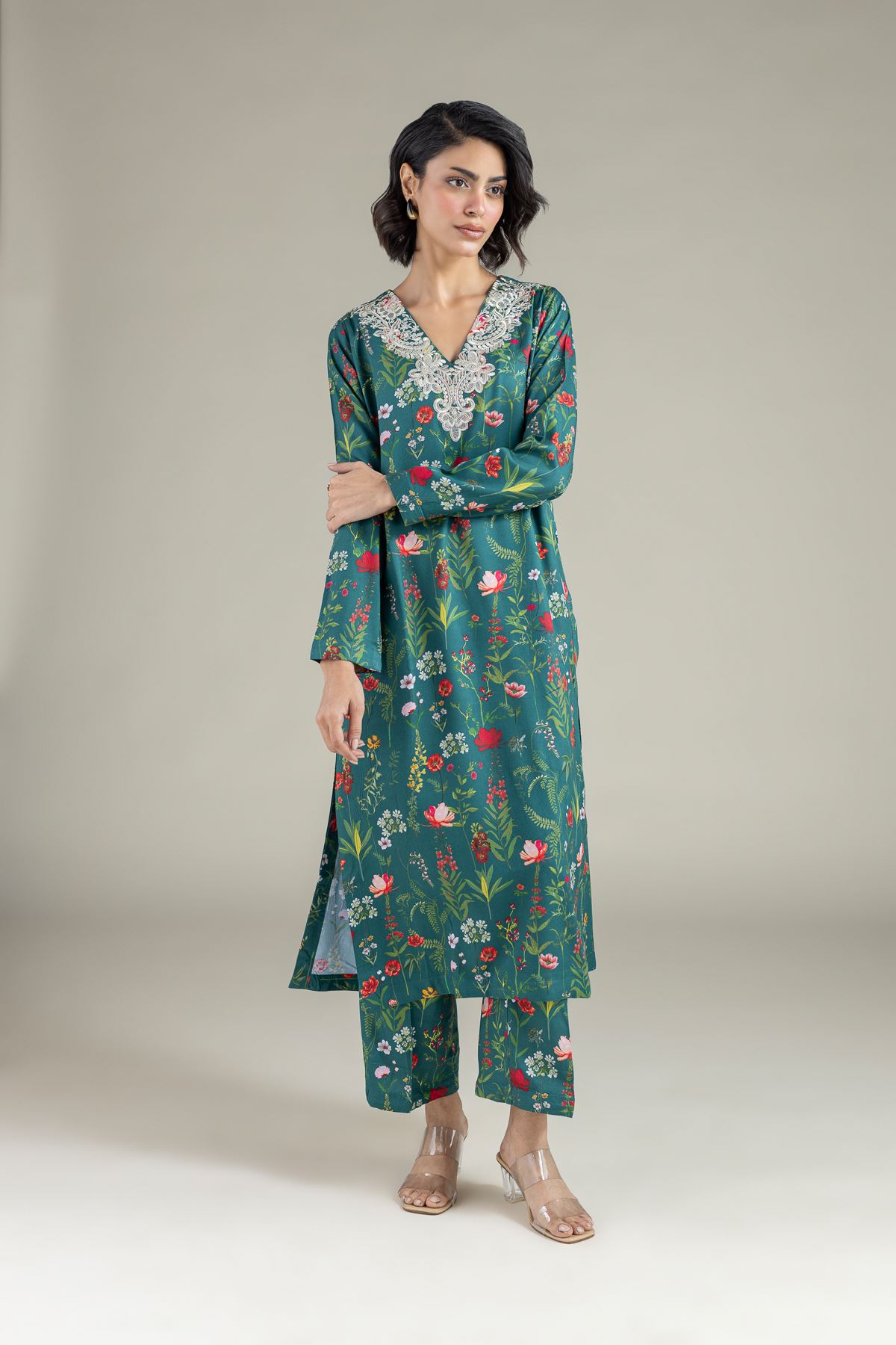 Embroidered Marina Floral Longline Kurta - 25-10-11E6-08TA-VG