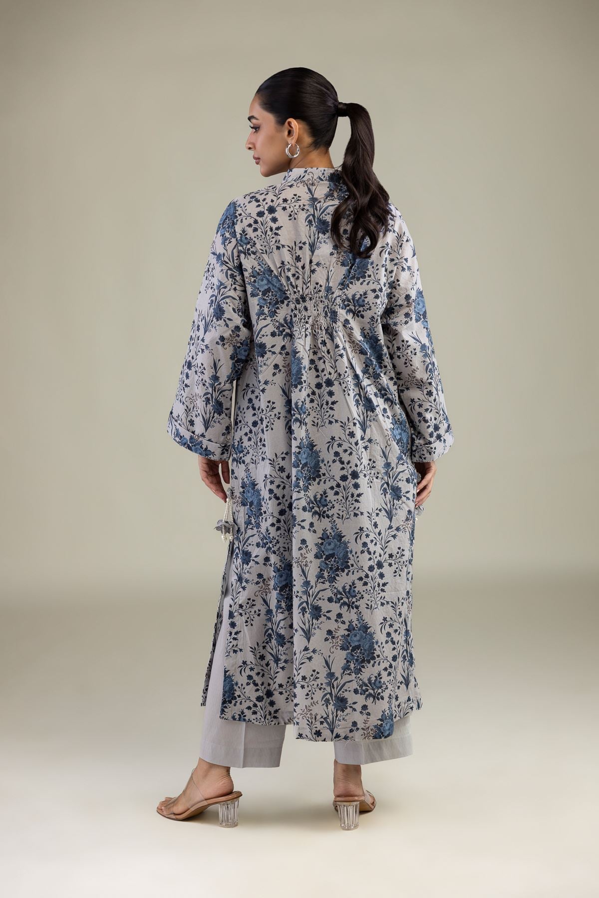 Printed Cotton Dobby Floral Longline Kurta - 1-26-244-A-D1-VG