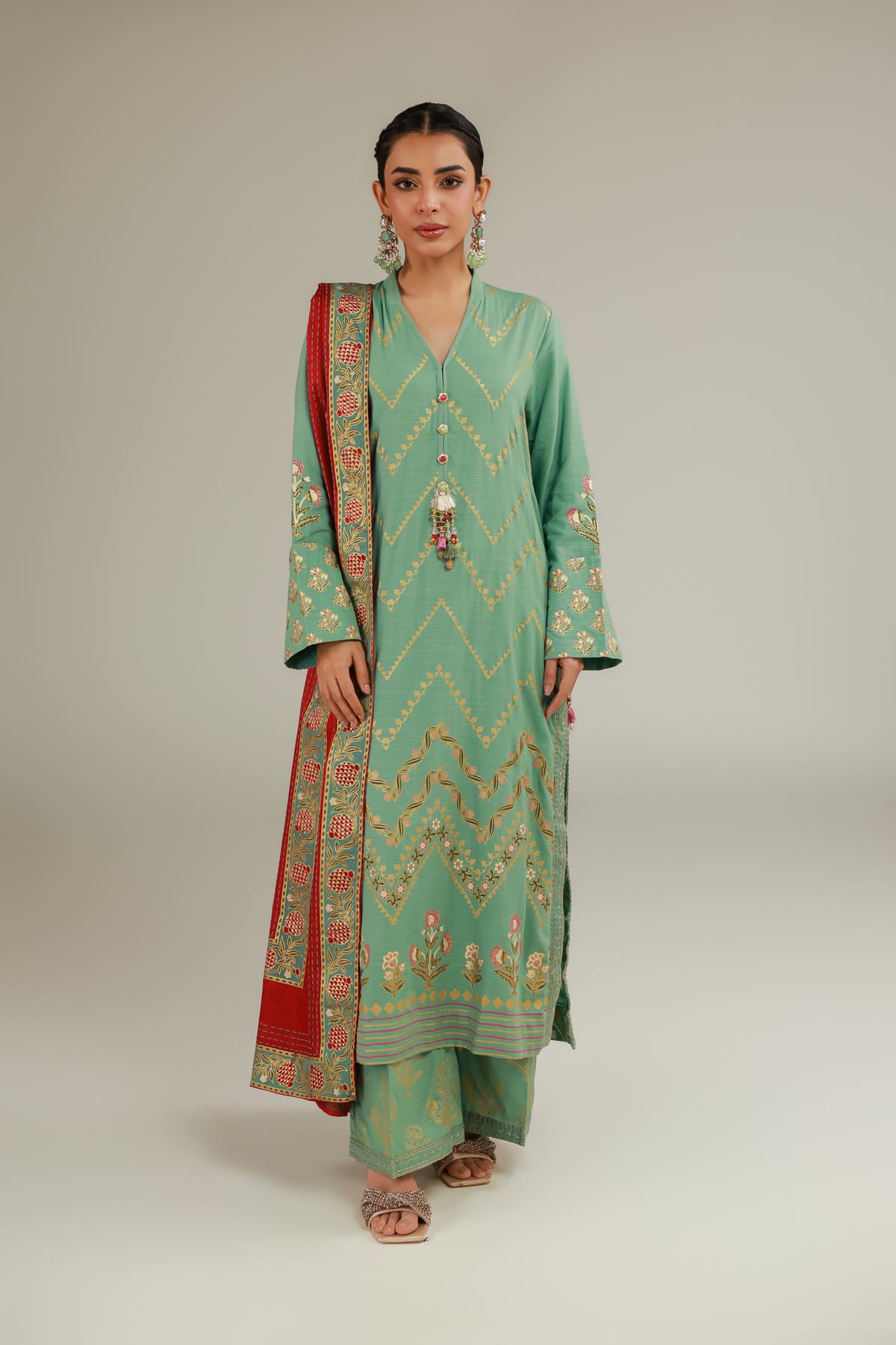 Raw Silk 3 Piece Co-ord Set - 2-26-103-A-F-VG