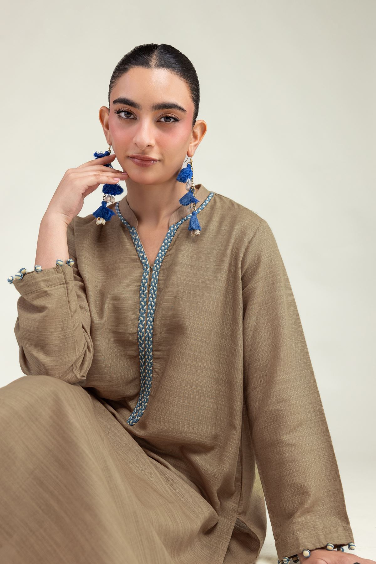 Dyed Textured Cotton Long Cotton Kurta - 1-26-203-A-H1-VG