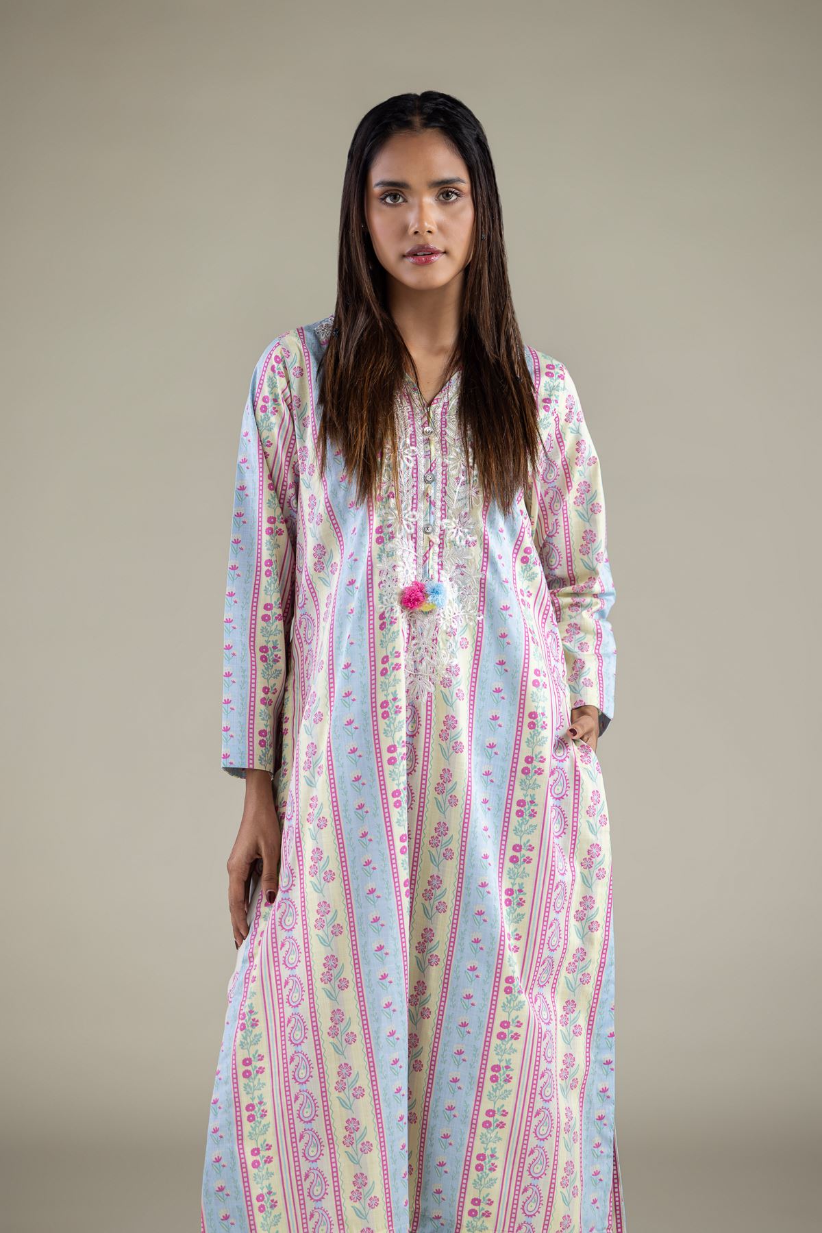 Embroidered Textured Cotton Kurta - 1-26-114-A-B-VG