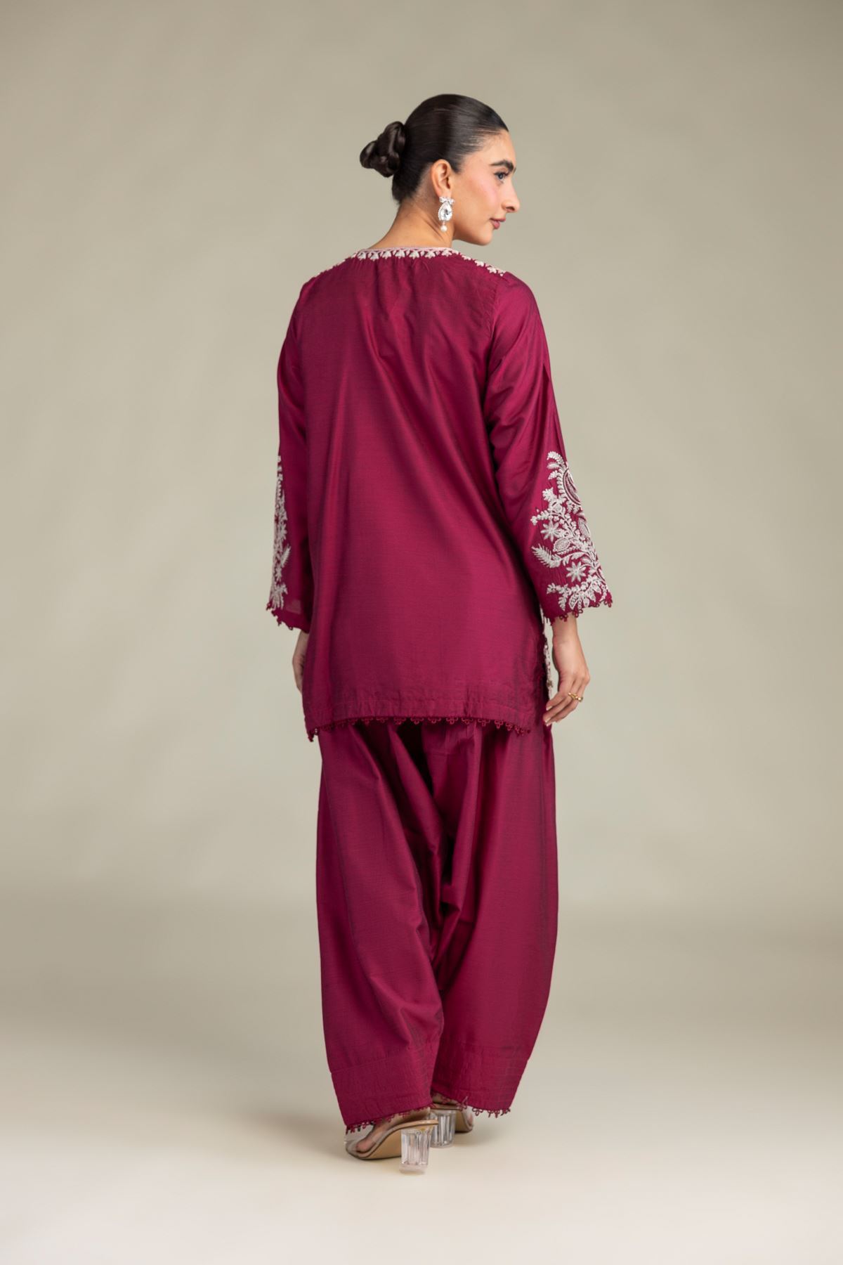 Printed Raw Silk Silk V-Neck Kurta - 1-26-244-A-D1-VG