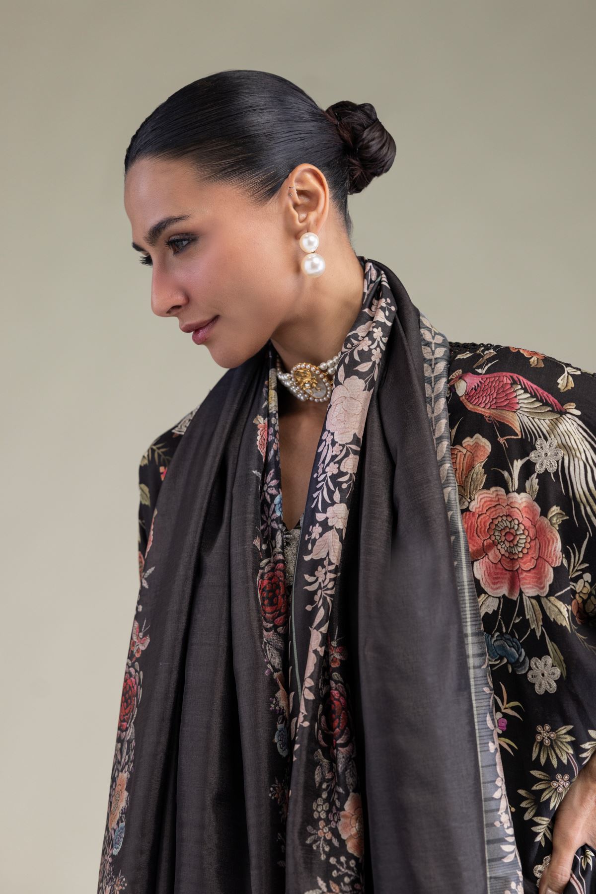 Embroidered Polyester Silk Black Silk Dupatta - 2-26-206-A-A1-VG