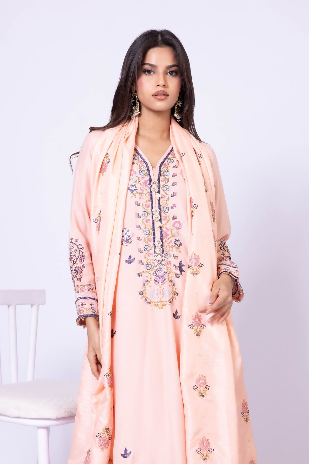 Embroidered Polyester Silk Dupatta - 25-10-10S5-10TA-VG