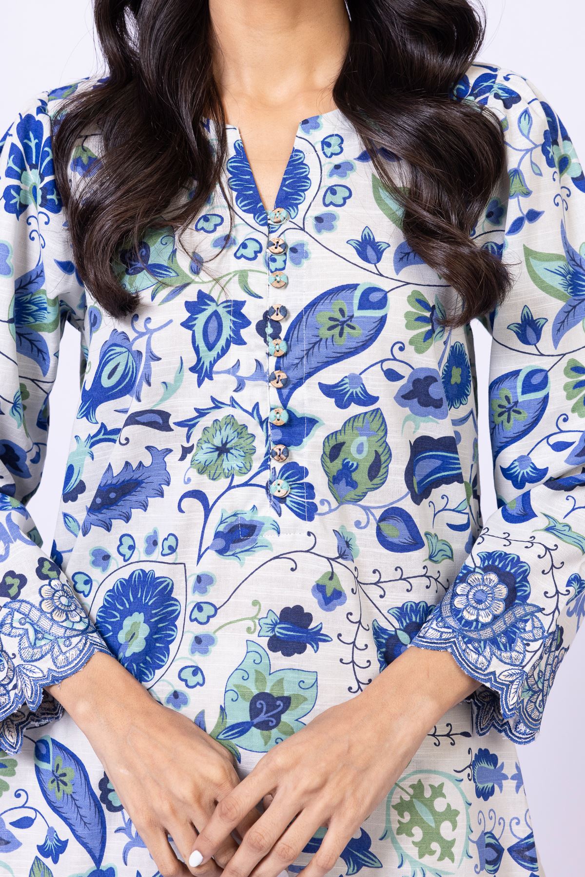 Printed Khaddar Kurta - 25-10-11E16-11TB-VG
