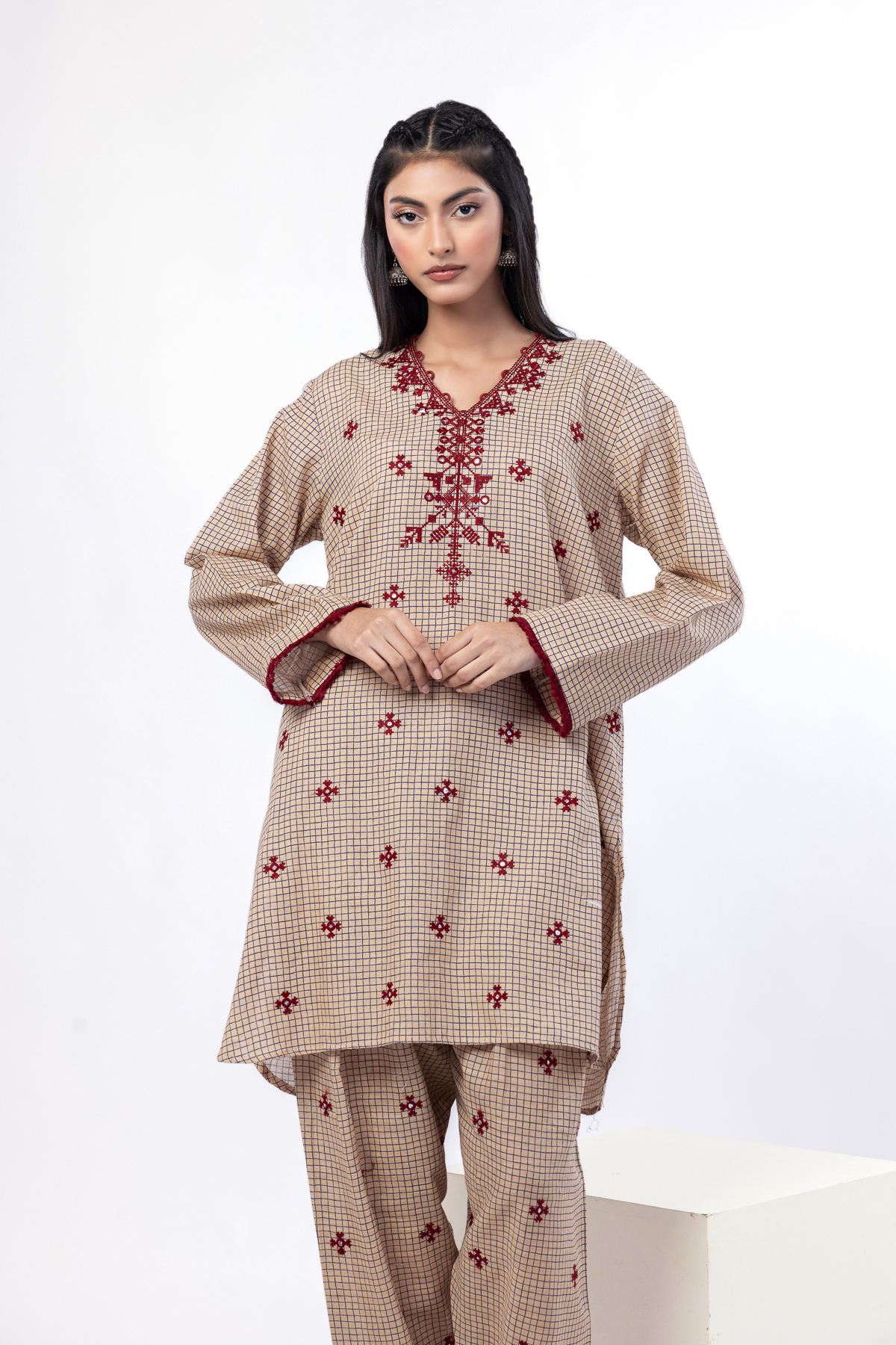 Embroidered Khaddar Fabrics 2 Piece | Top and Bottom - KN29A-VG
