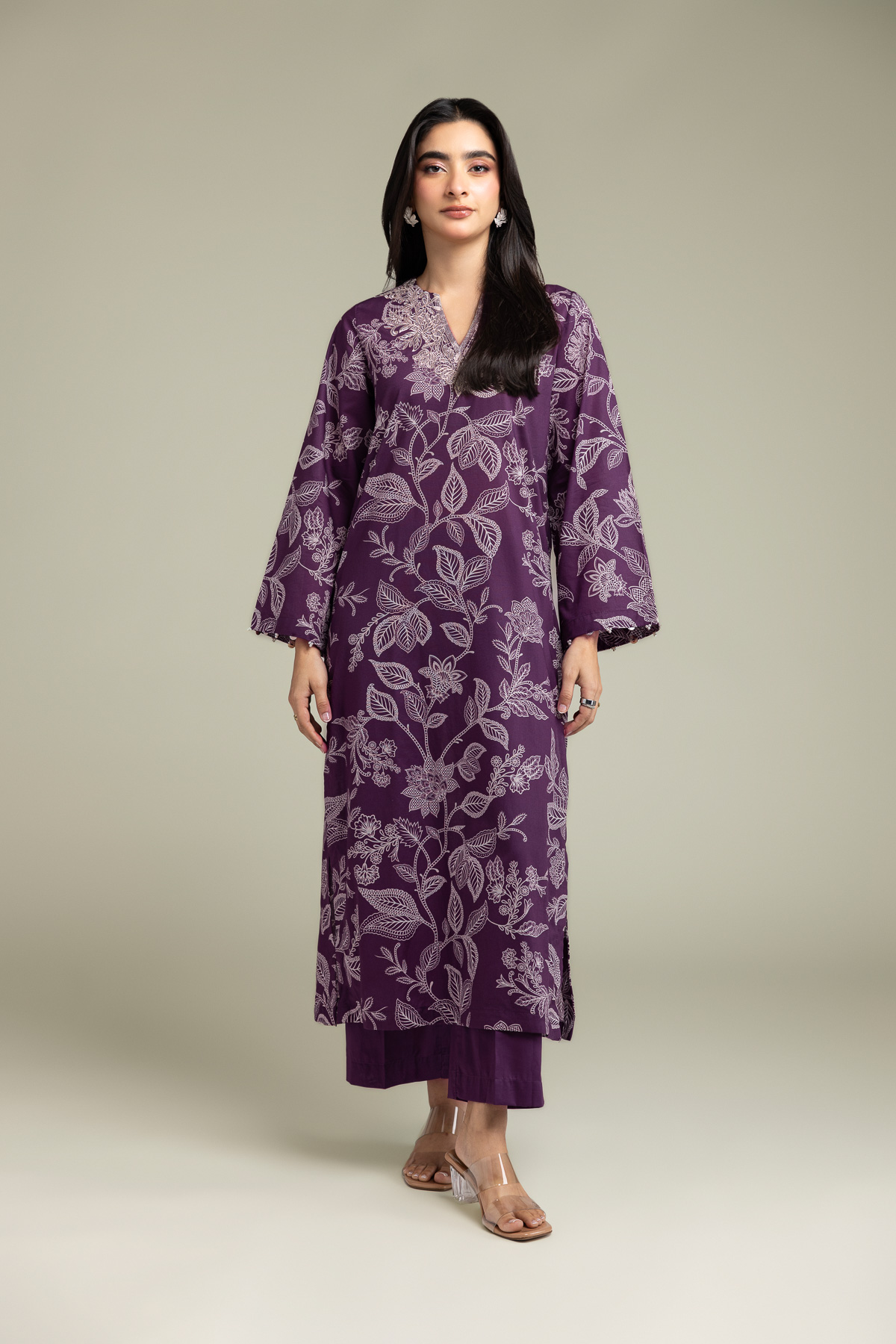 Embroidered Cambric Purple Solid Pants - 1-26-320-A-D2-VG