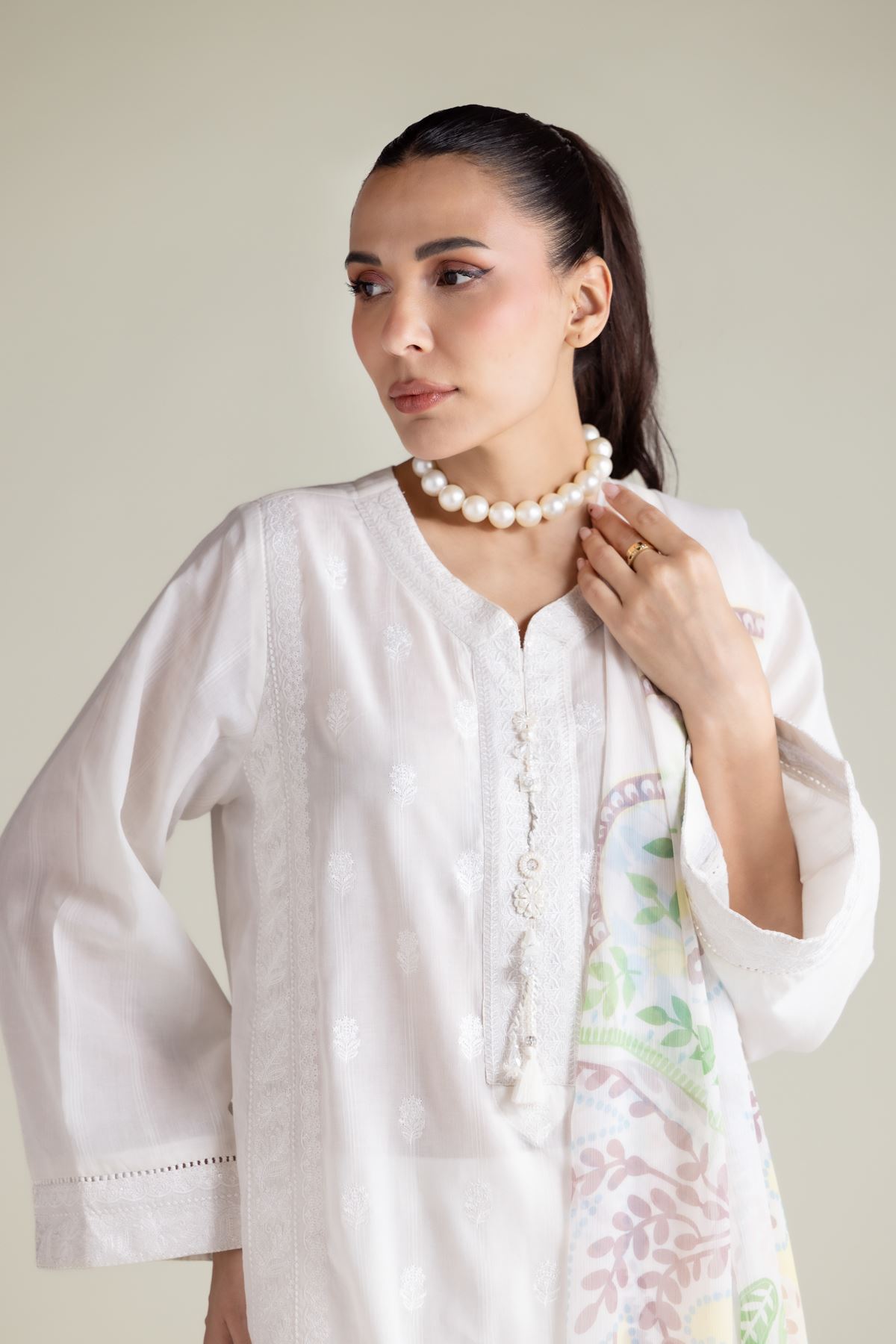 Embroidered Textured Cotton Tailored 3 Piece - T-A11-26-118FI2-VG