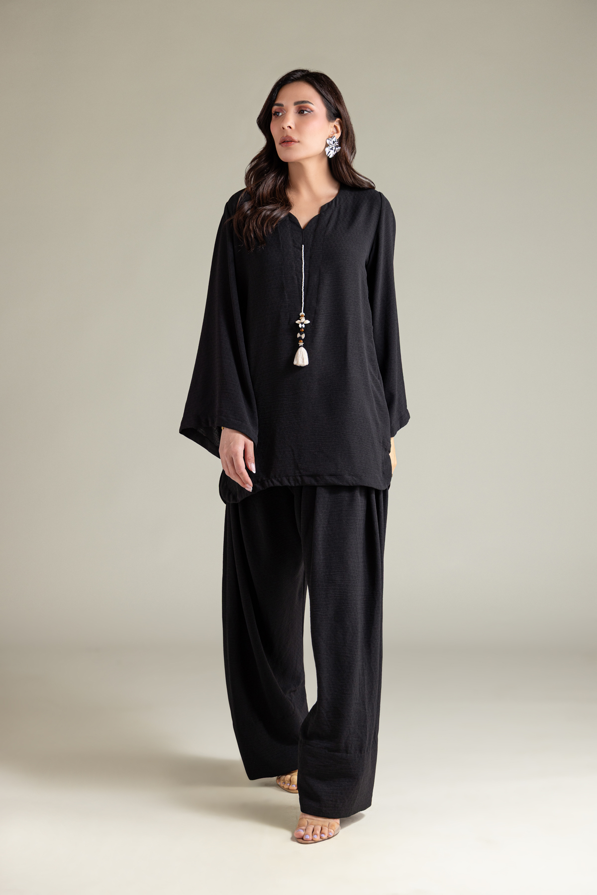 Dyed Textured Georgette Black Solid Shalwar - 8-26-202-A-A1-VG