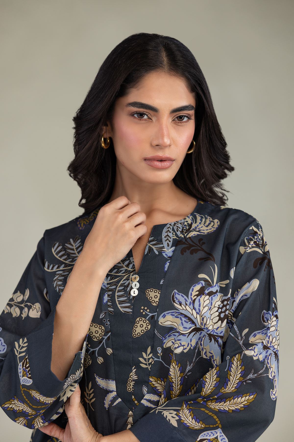 Printed Cambric Floral Cambric Tunic - 1-26-102-A-F-VG