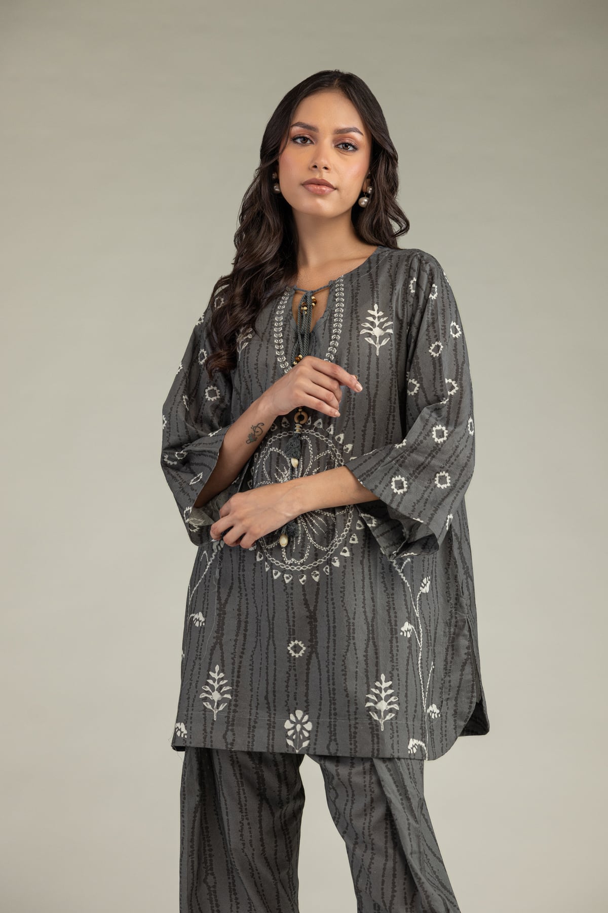 Printed Cotton Dobby Gray Cotton Kurta - 1-26-220-C-I1-VG