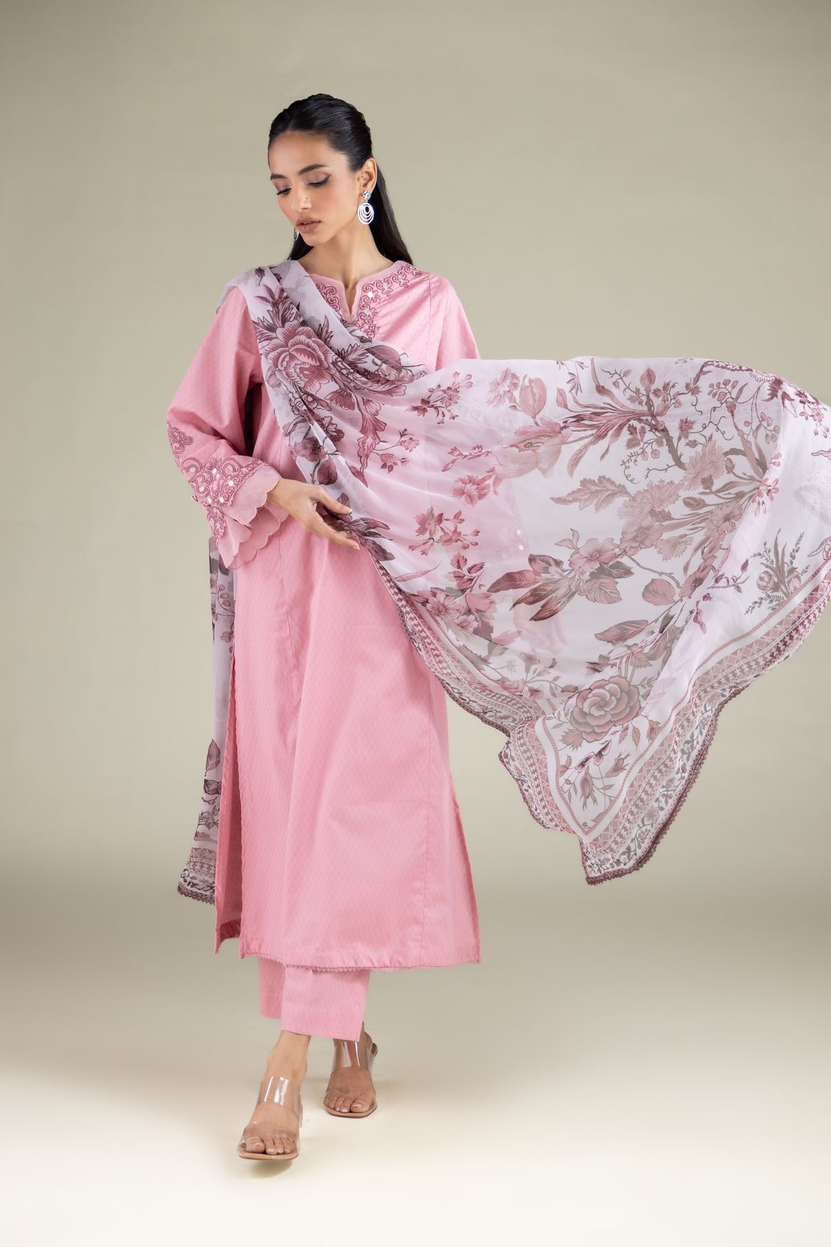 Embroidered Chiffon Floral All-Season Dupatta - 1-26-146-A-D-VG