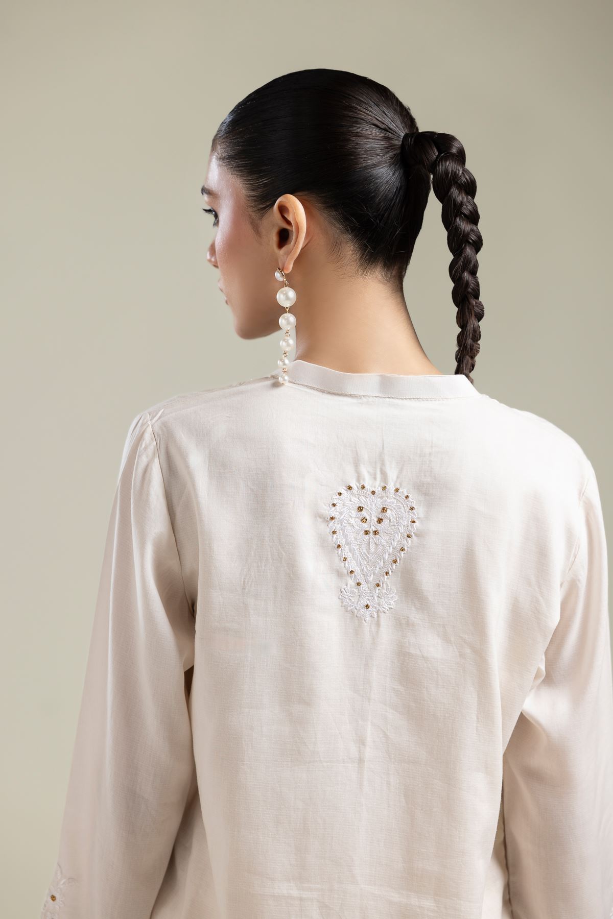 Embroidered Textured Weave Short V-Neck Kurta - 1-26-106-A-D-VG