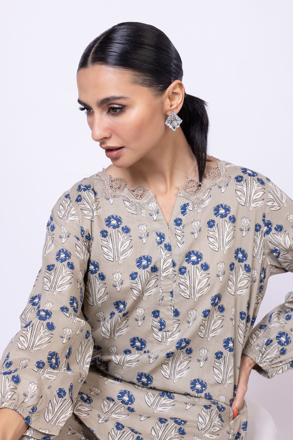 Printed Cambric Kurta - 25-08K3-06TA-VG