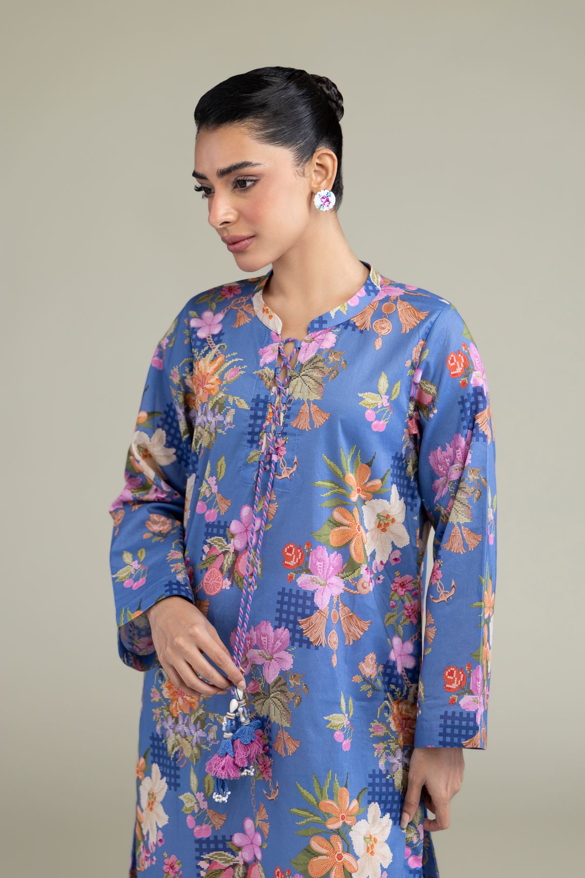 Printed Cambric Floral Blue Kurta - 1-26-247-A-G1-VG
