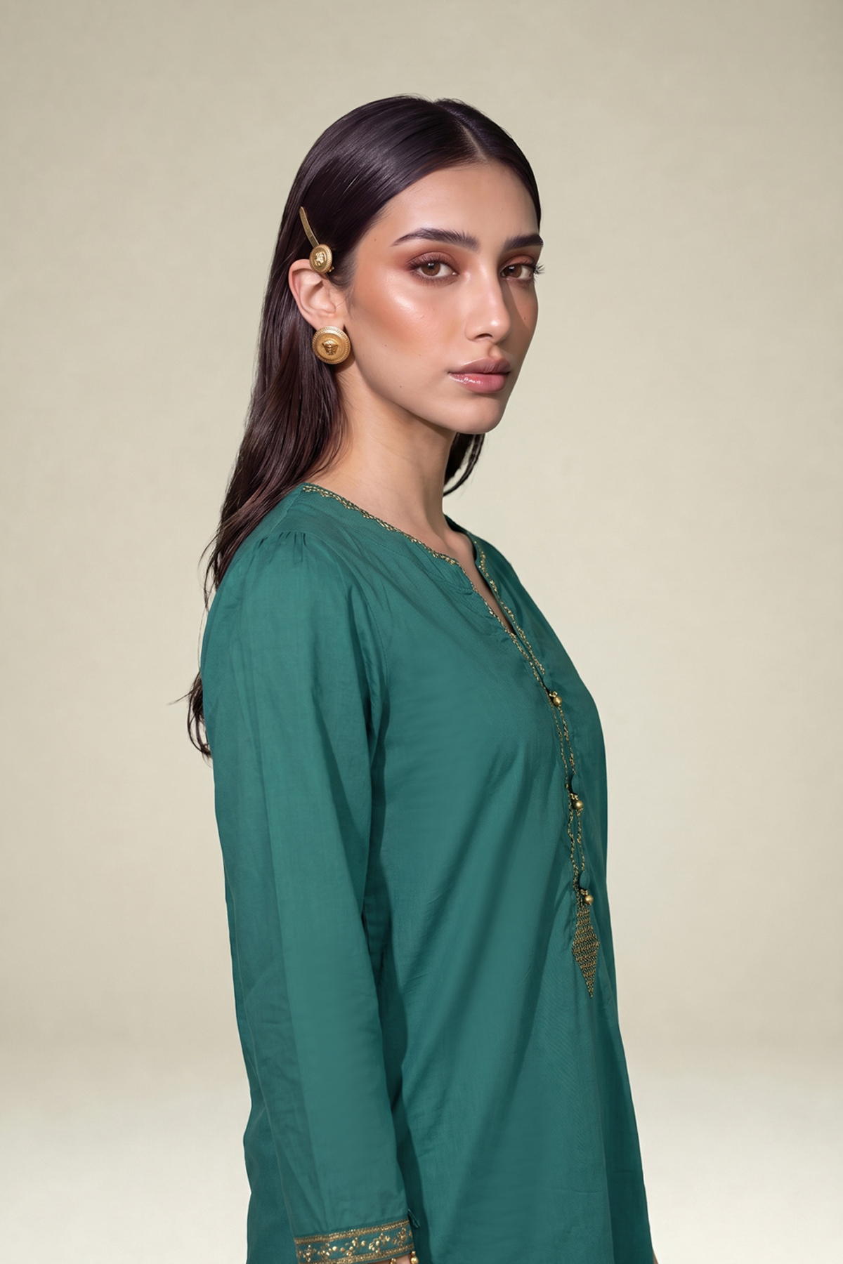Embroidered Cambric Teal Cambric Kurta - A22-26-214FH1-VG