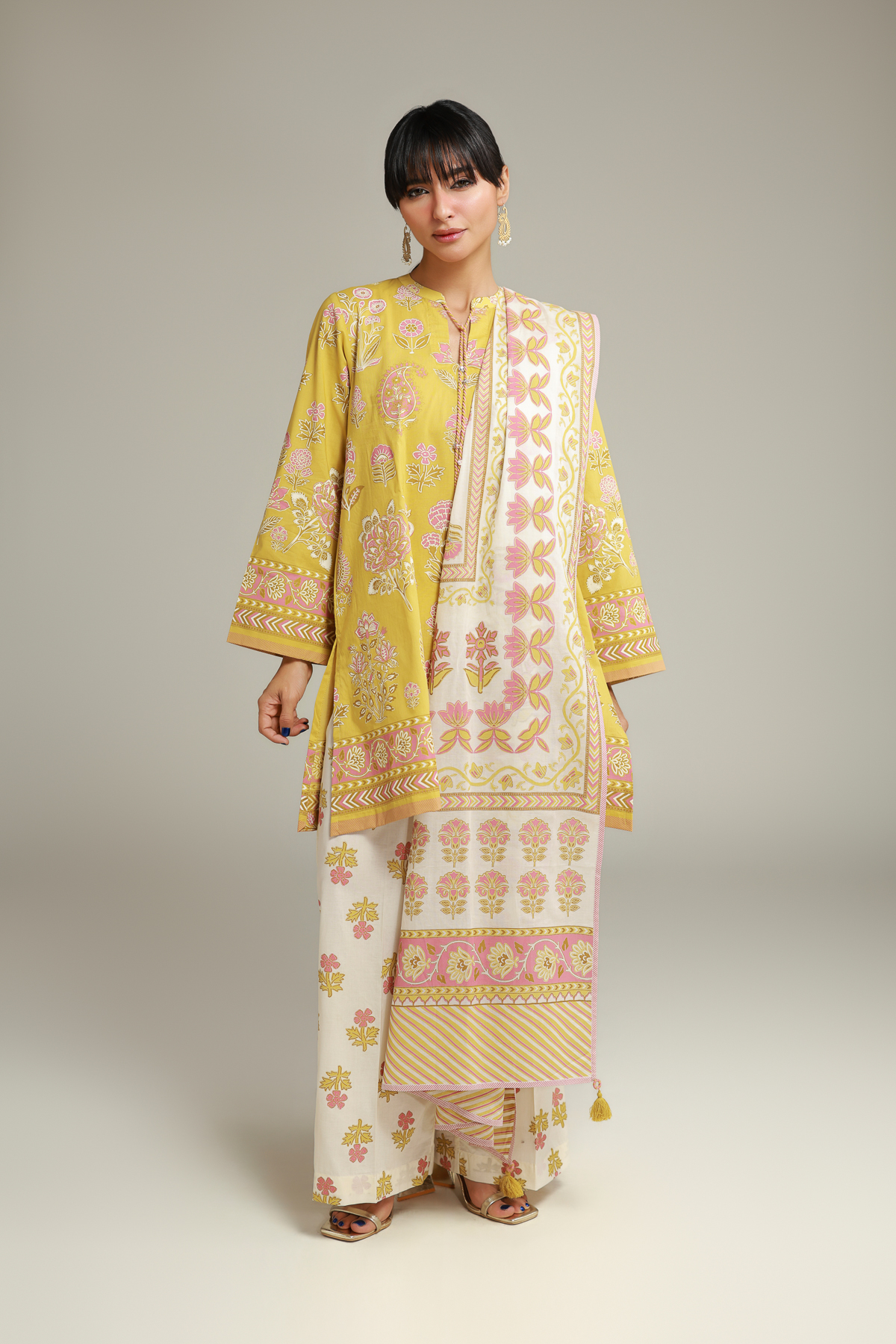 Printed Cambric Cambric Drawstring Kurta - 5-26-104-F-E-VG
