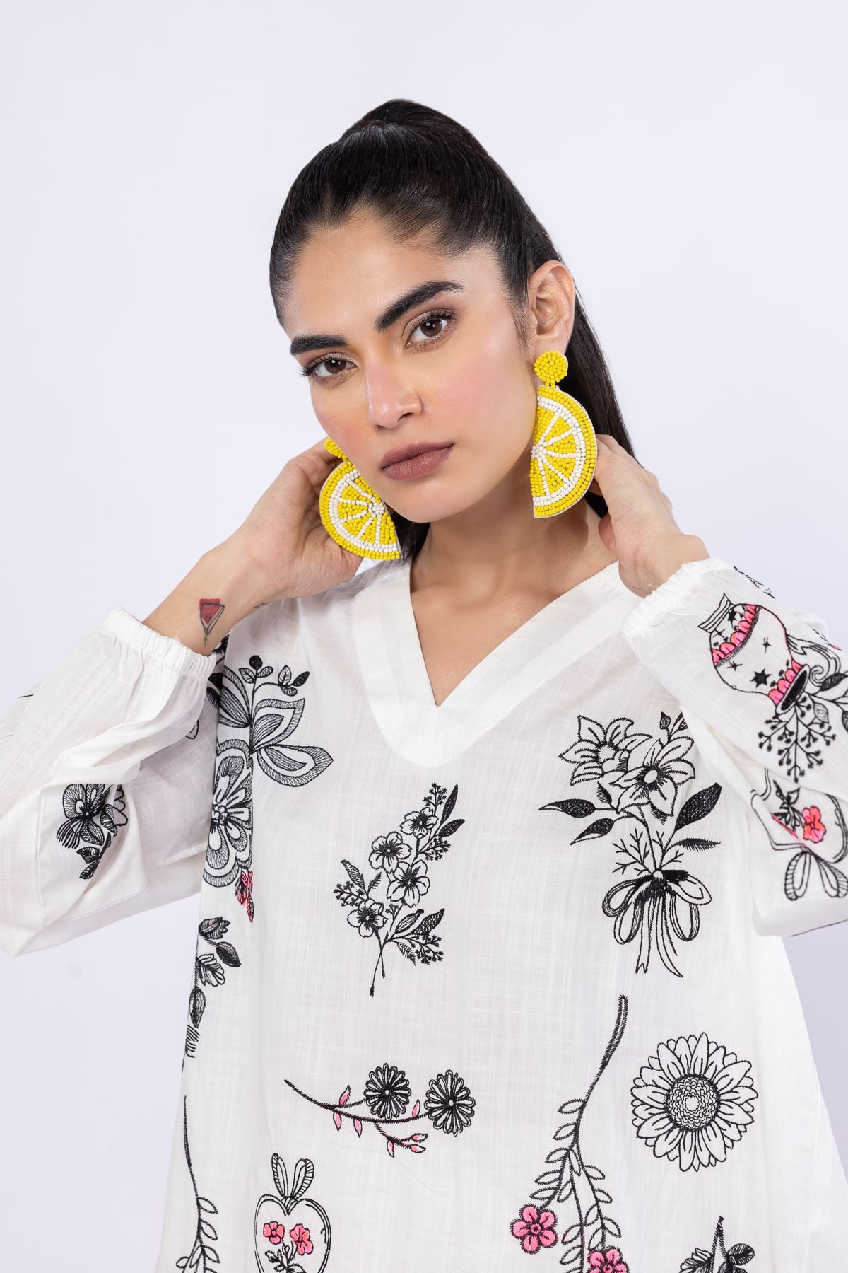 Embroidered Crosshatch Poplin Kurta - 25-04E43-01TB-VG