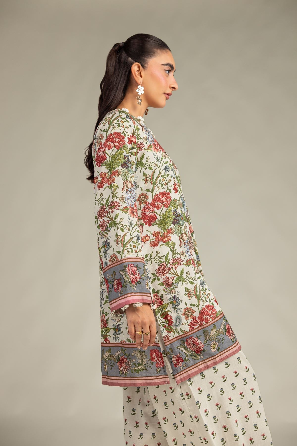 Printed Raw Silk Floral Short Kurta - 8-26-303-A-C1-VG