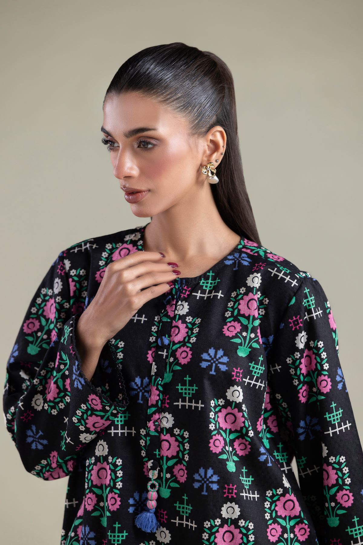 Printed Cotton Dobby Kurta - 1-26-104-A-B-VG