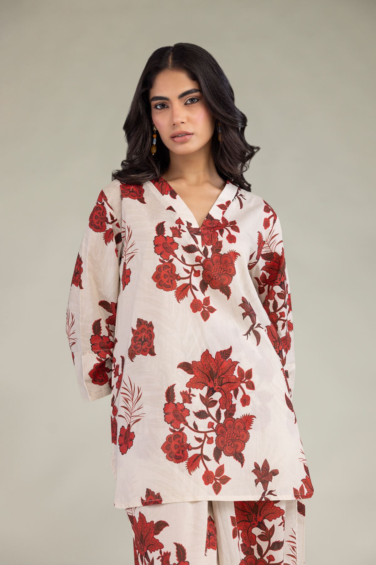 Printed Cambric Floral V-Neck Tunic - 6-26-208-A-J1-VG