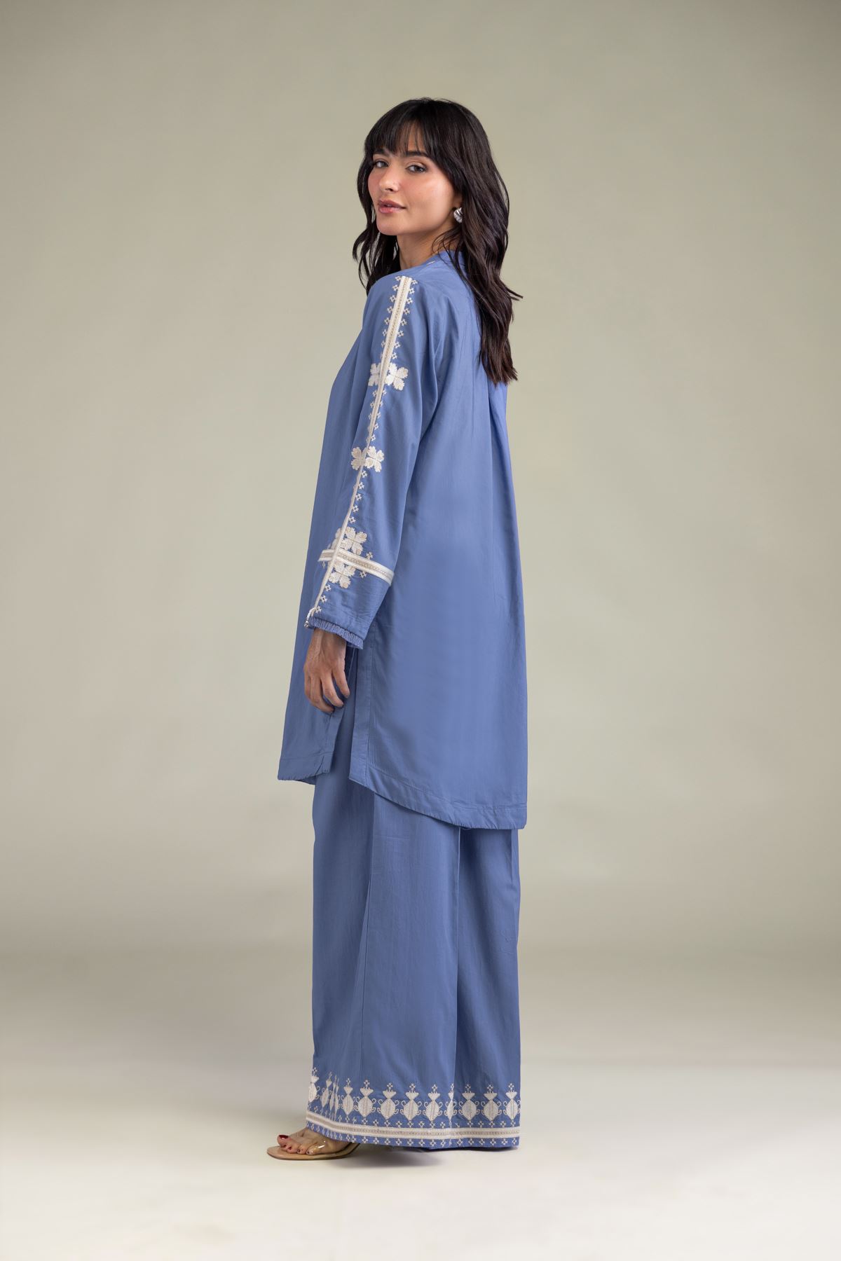 Embroidered Cambric Blue Threadwork Kurta - 2-26-207-A-C1-VG