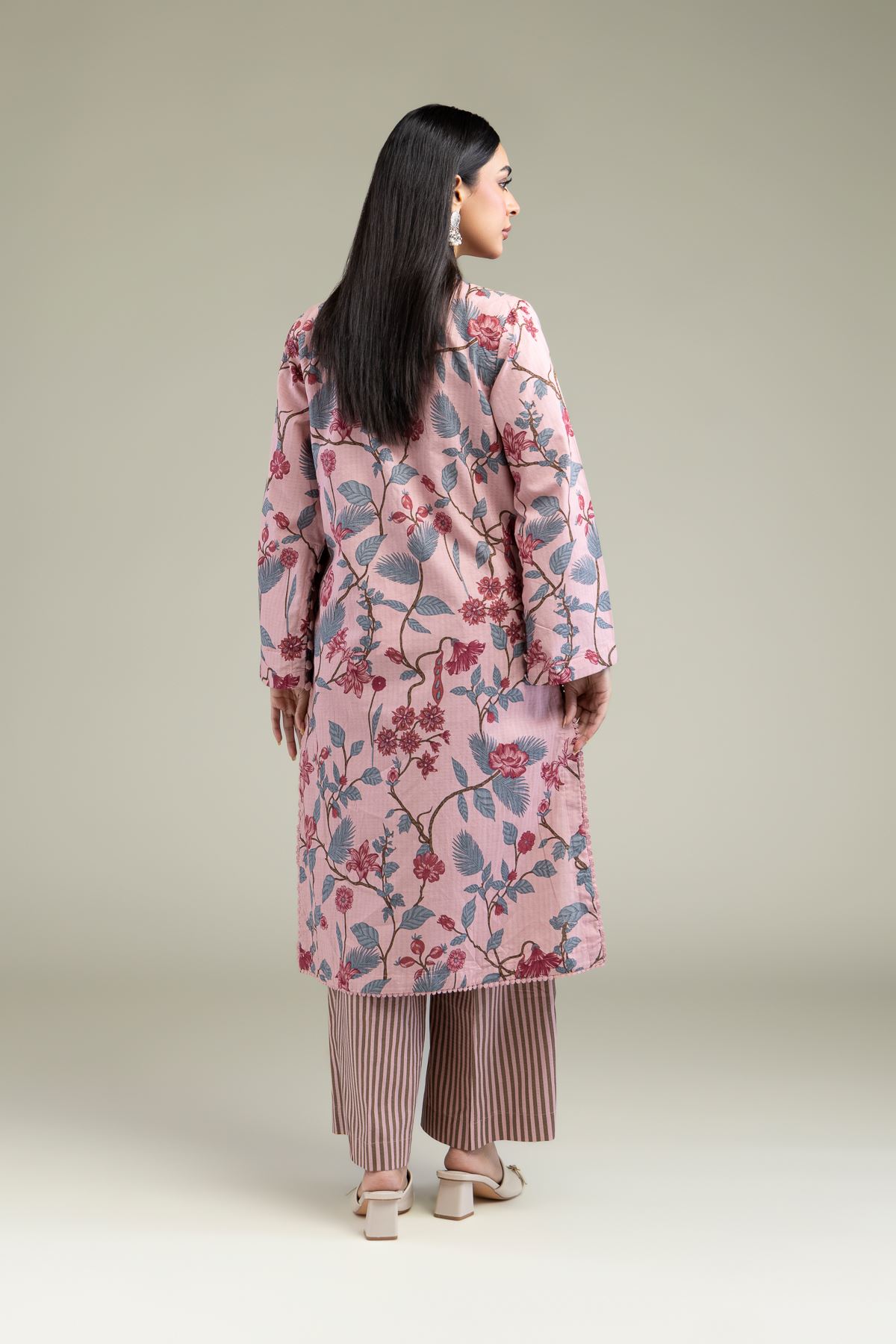 Printed Cotton Dobby Floral Longline Kurta - 1-26-211-A-F1-VG