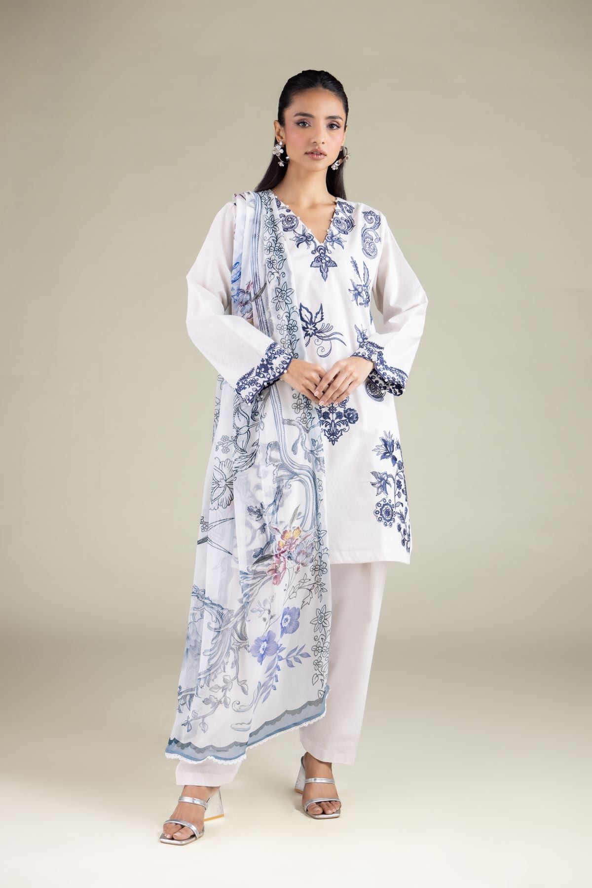 Embroidered Chiffon Floral Draped Dupatta - 1-26-117-A-G-VG