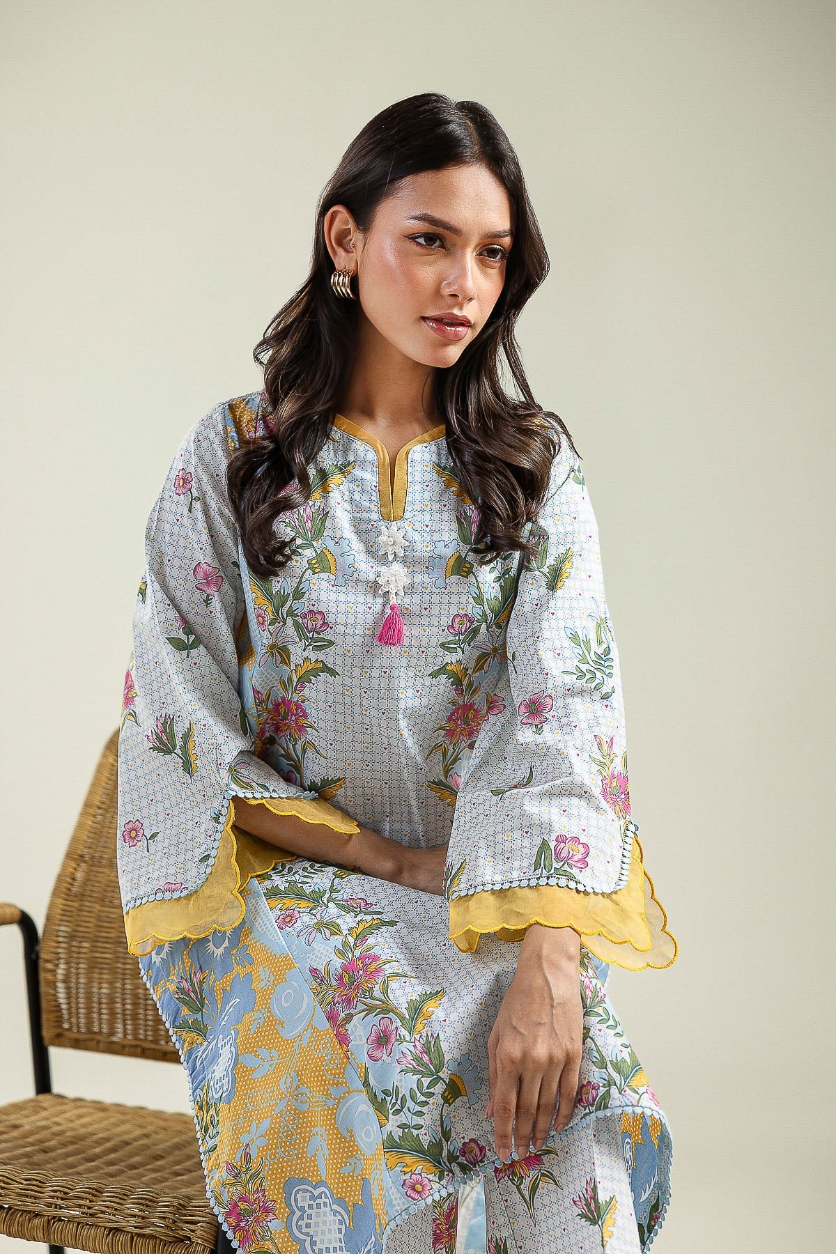 Printed Cambric Floral Cambric Kurta - 26-01-2E1-01TA-VG