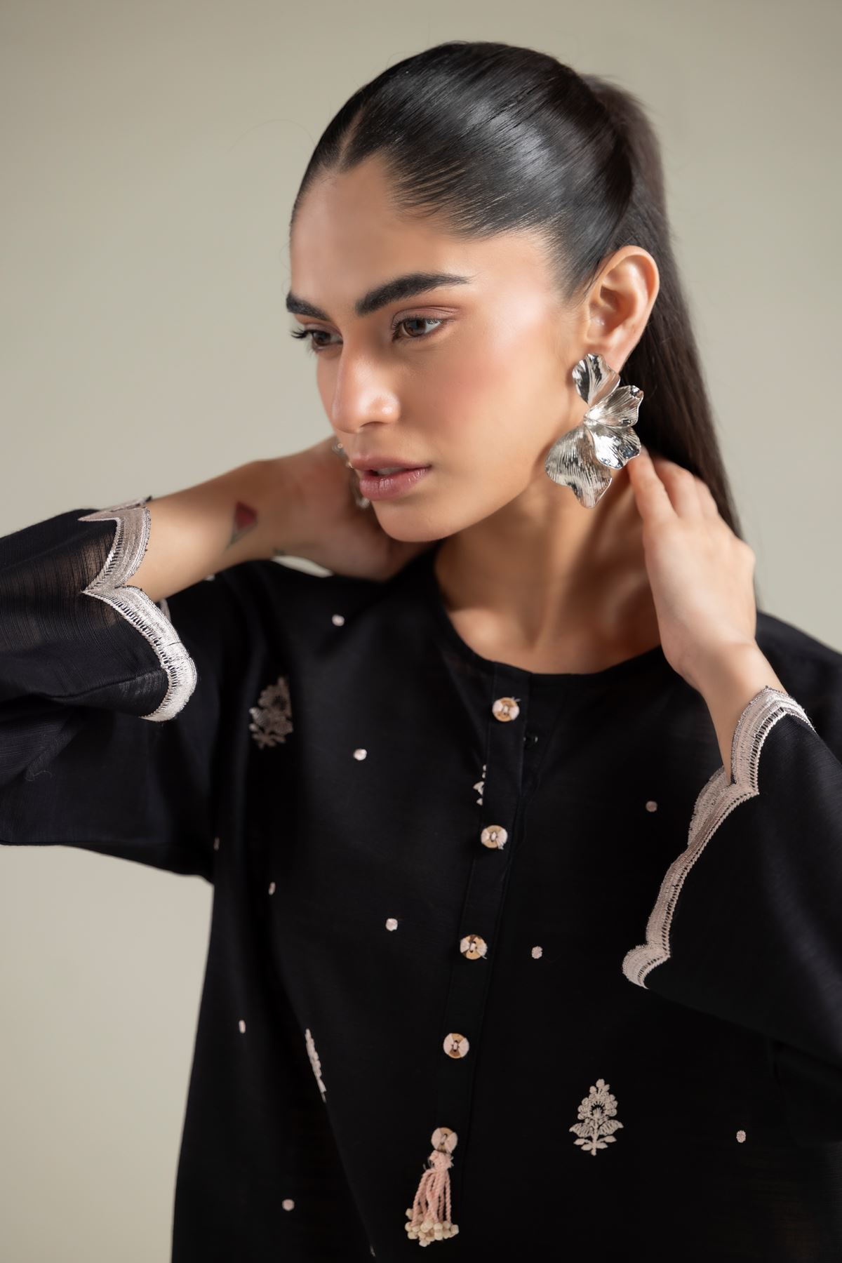 Embroidered Textured Cotton Kurta - 1-26-109-A-P-VG