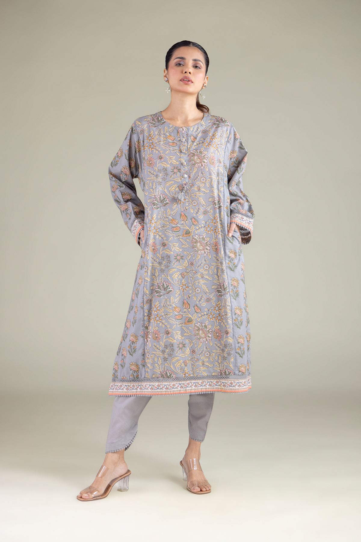 Printed Cambric Tapered Solid Shalwar - 1-26-119-C-G-VG