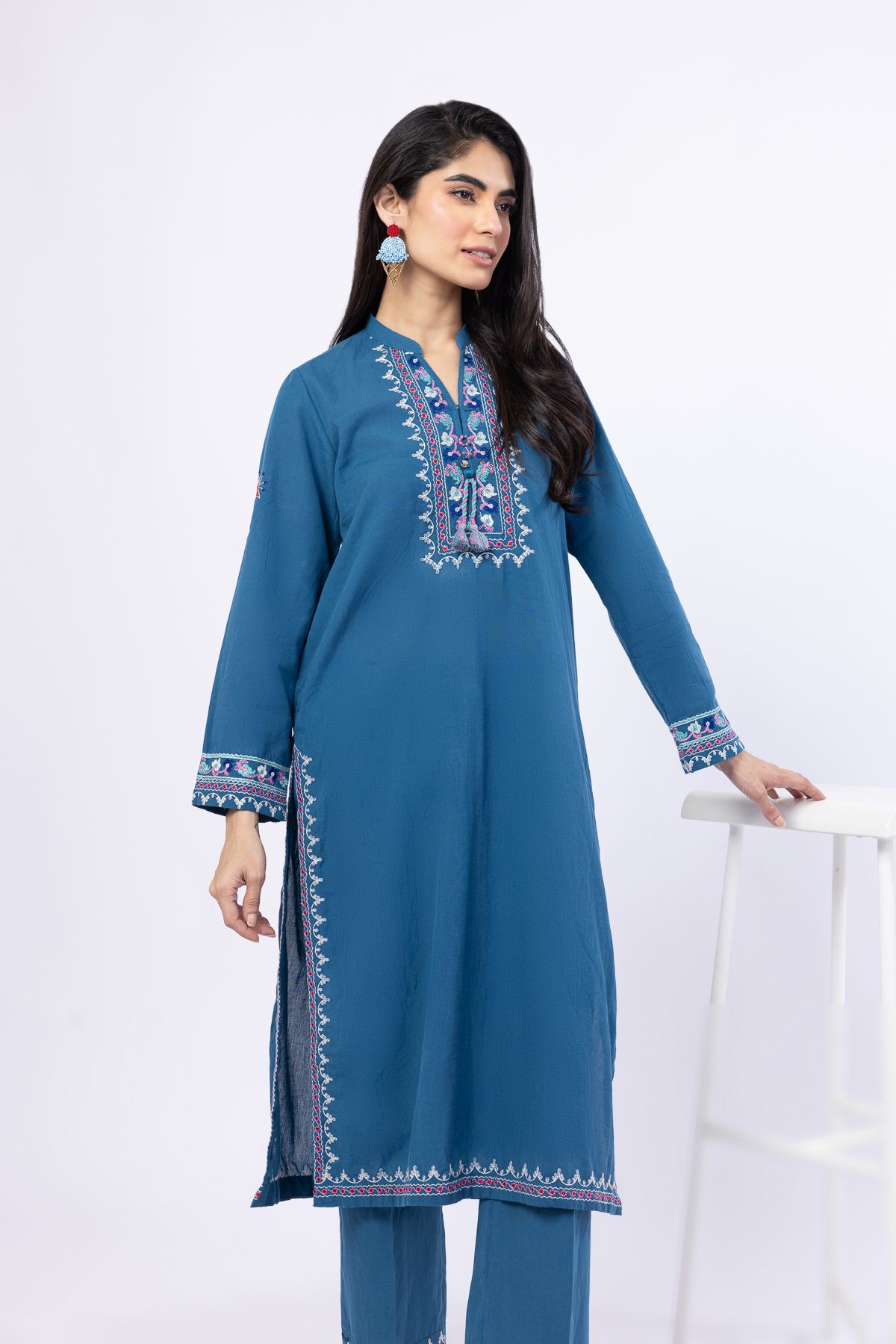 Embroidered Handwoven Cotton Kurta - 25-04E43-01TB-VG