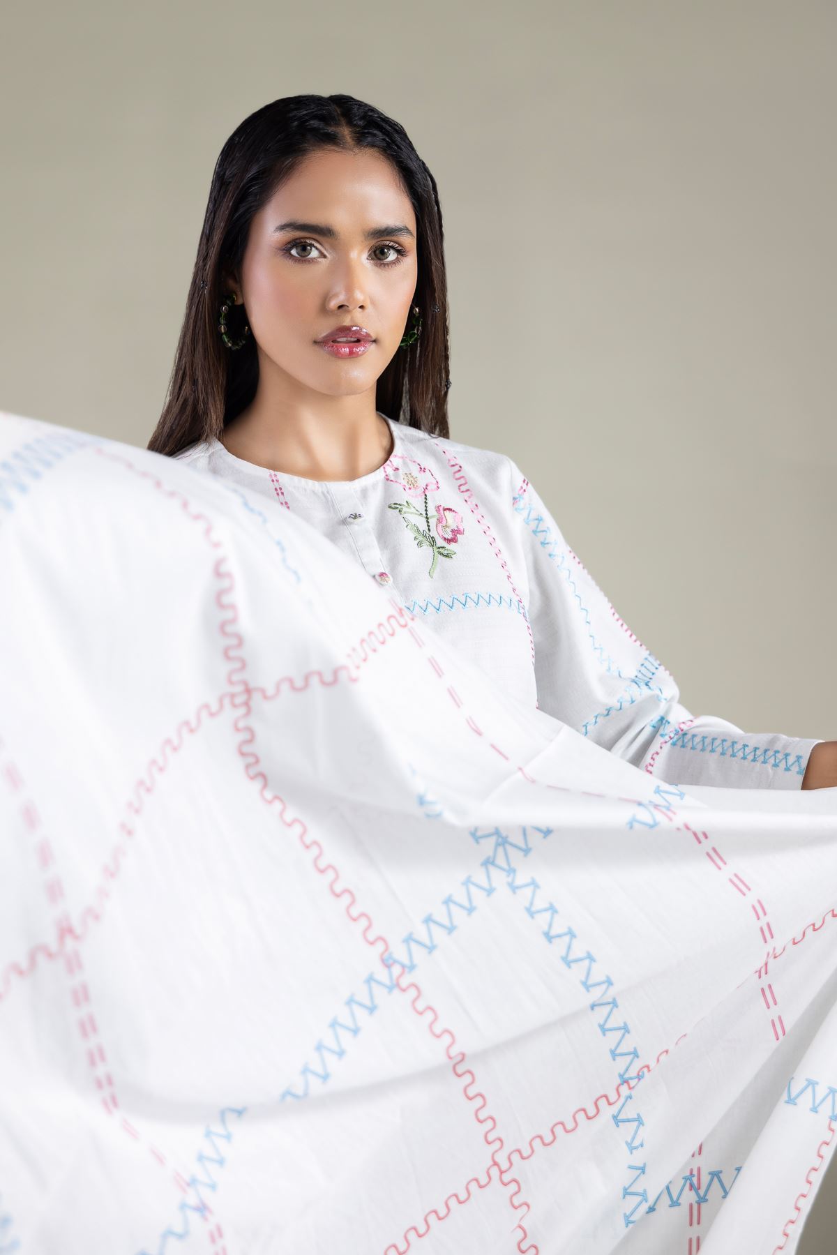 Embroidered Lawn Floral Tassel Dupatta - 1-26-119-C-G-VG
