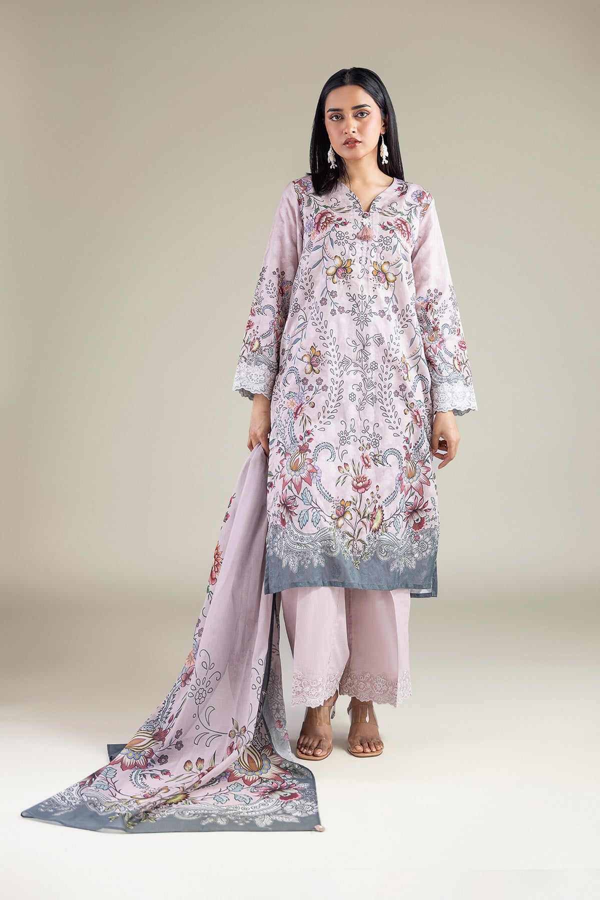 Embroidered Broshia Fabrics 3 Piece - T-A33-26-207FD1-VG
