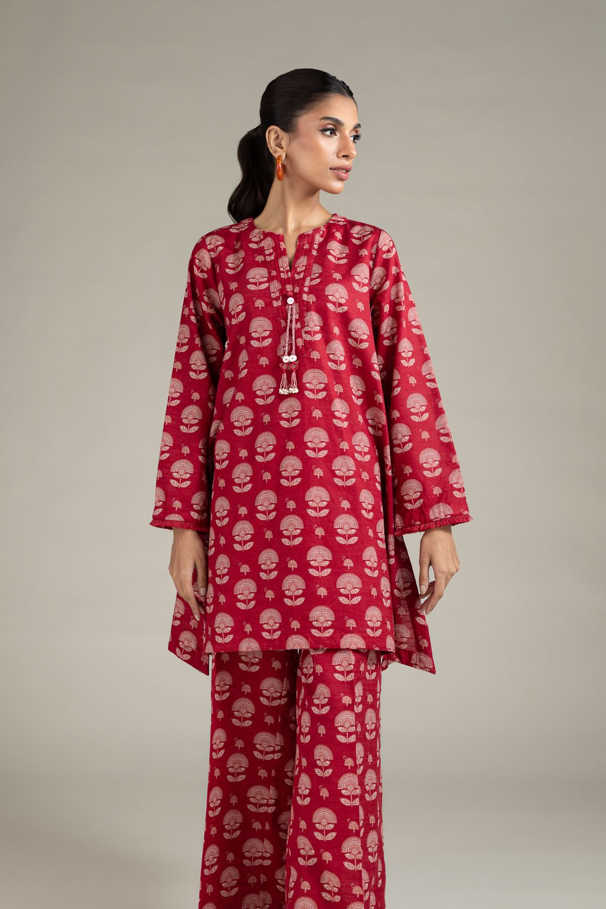 Printed Khaddar Kurta - EET245137A-VG