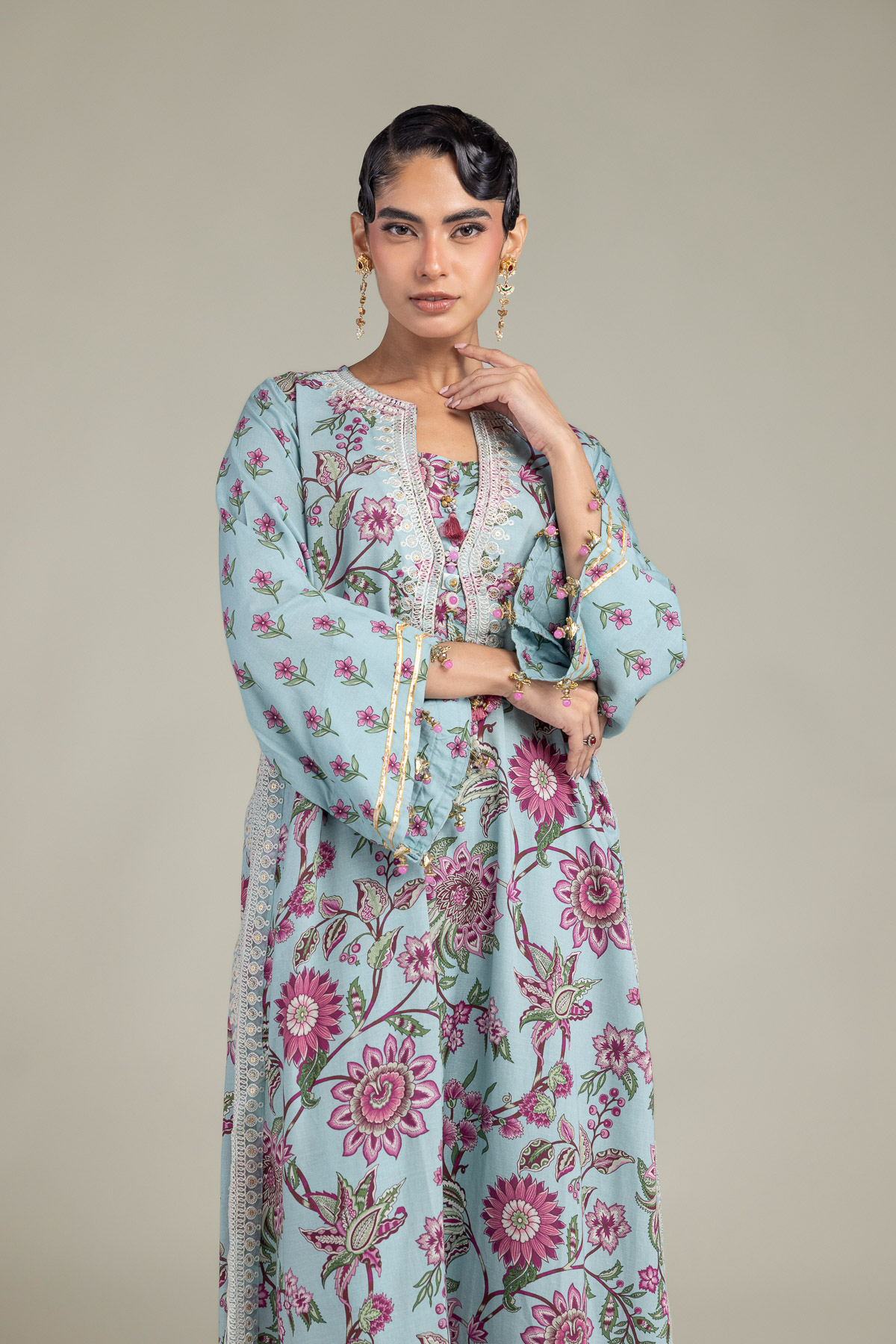 Embroidered Raw Silk Blue Silk Kurta - B1-2-26-106-A-C-VG