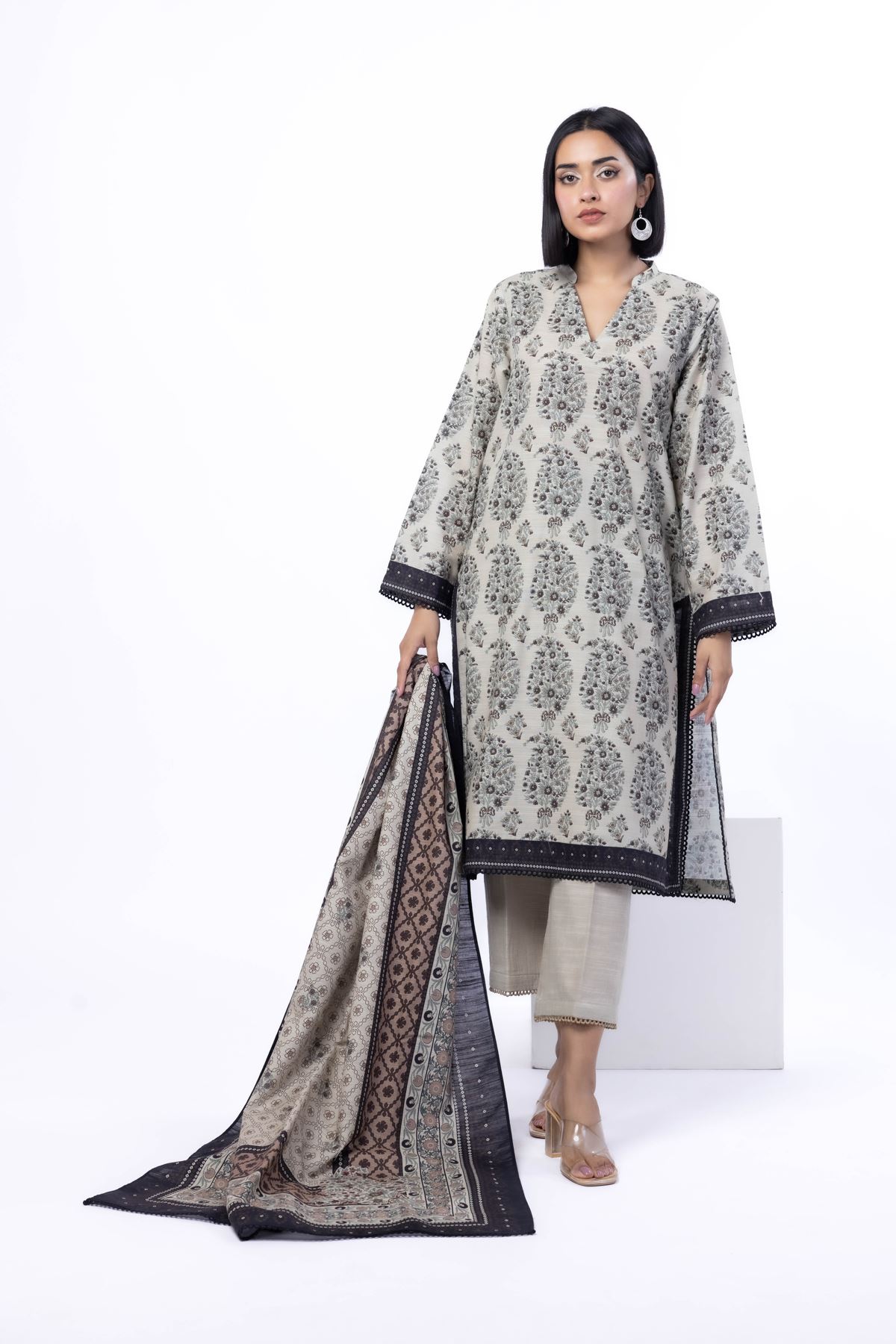 Printed Light Khaddar Fabrics 3 Piece - KW57A-VG