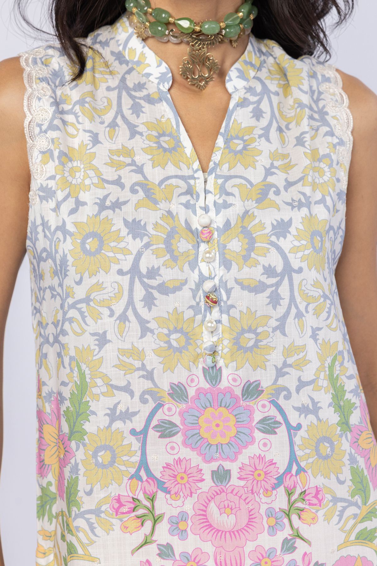 Embroidered Crosshatch Raw Silk Kurta - 25-10-10S4-02TB-VG