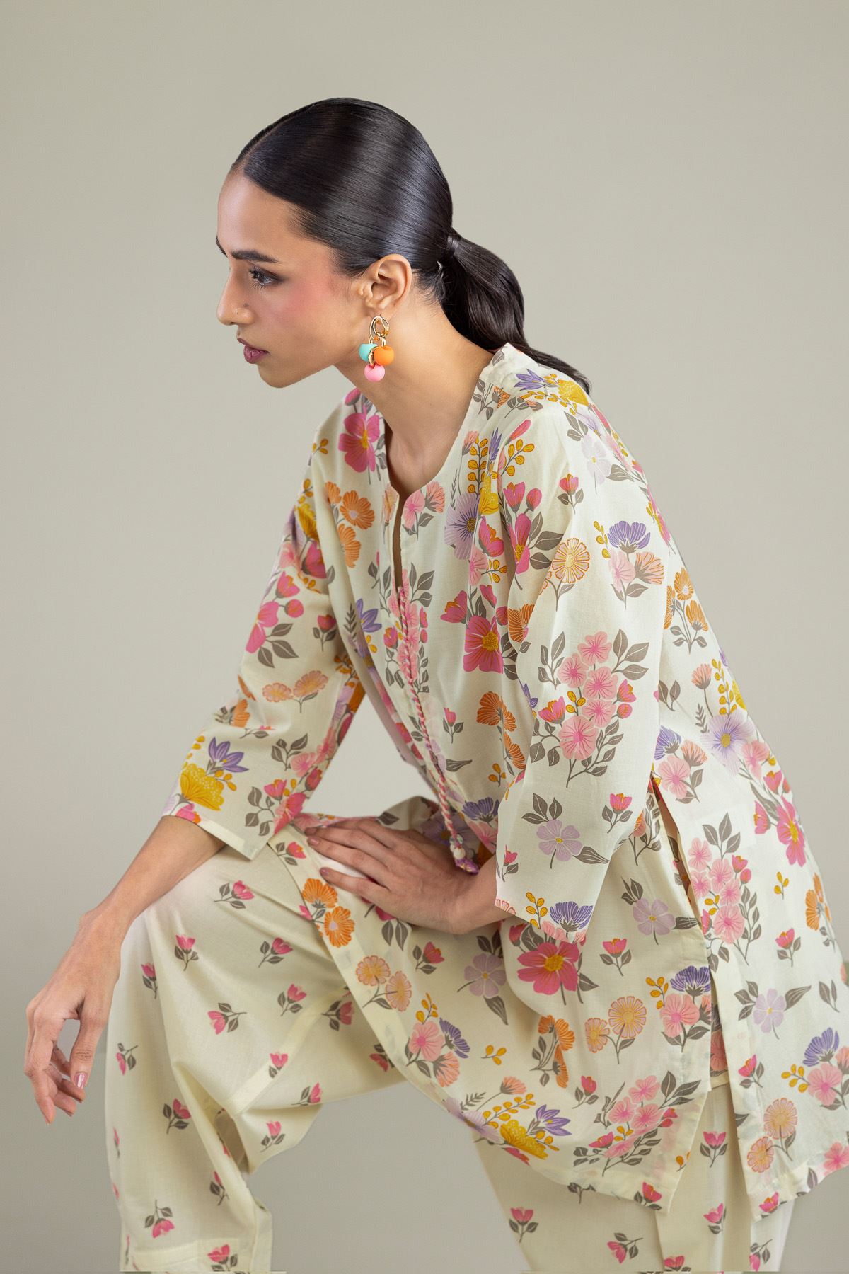 Printed Cambric Short Cambric Kurta - 1-26-206-A-F1-VG