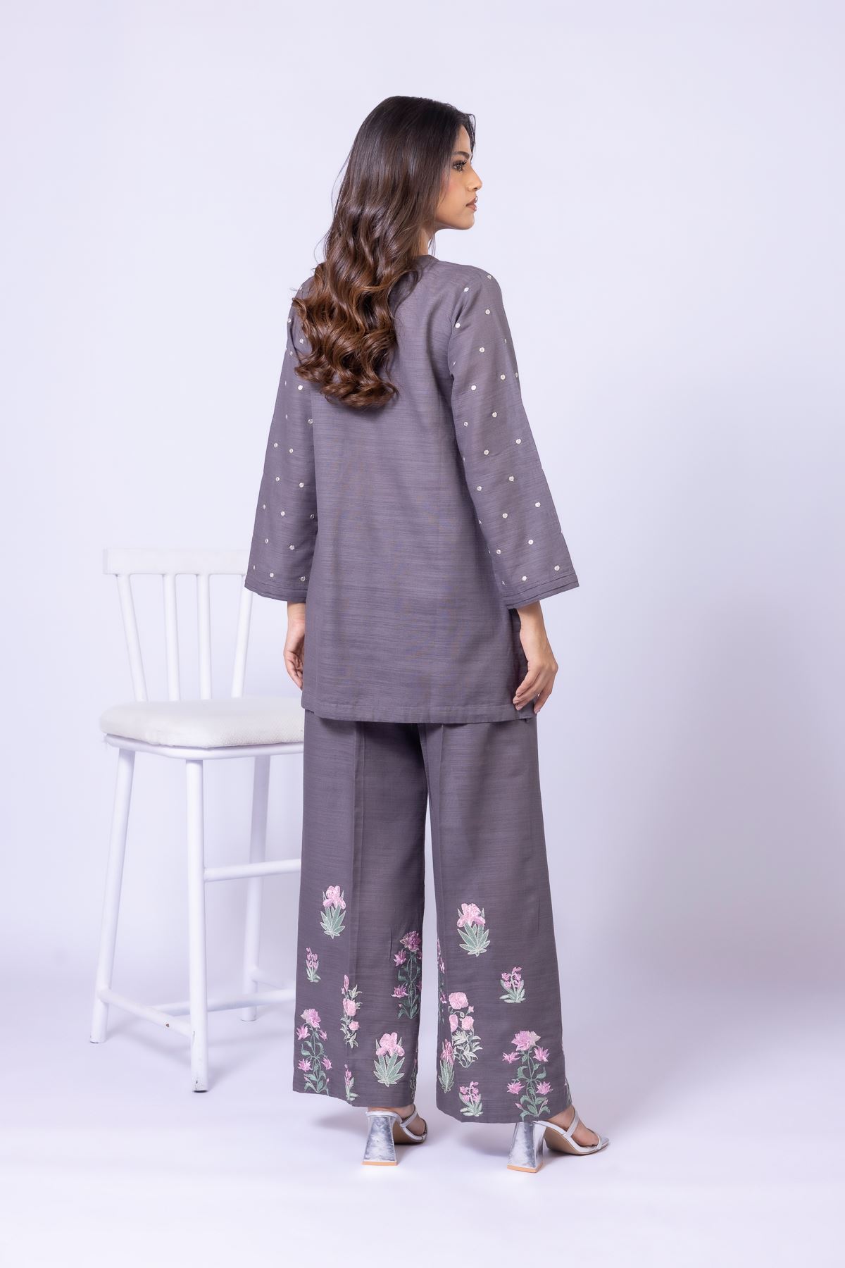 Embroidered Textured Cotton Kurta - 25-09-10E4-10TB-VG
