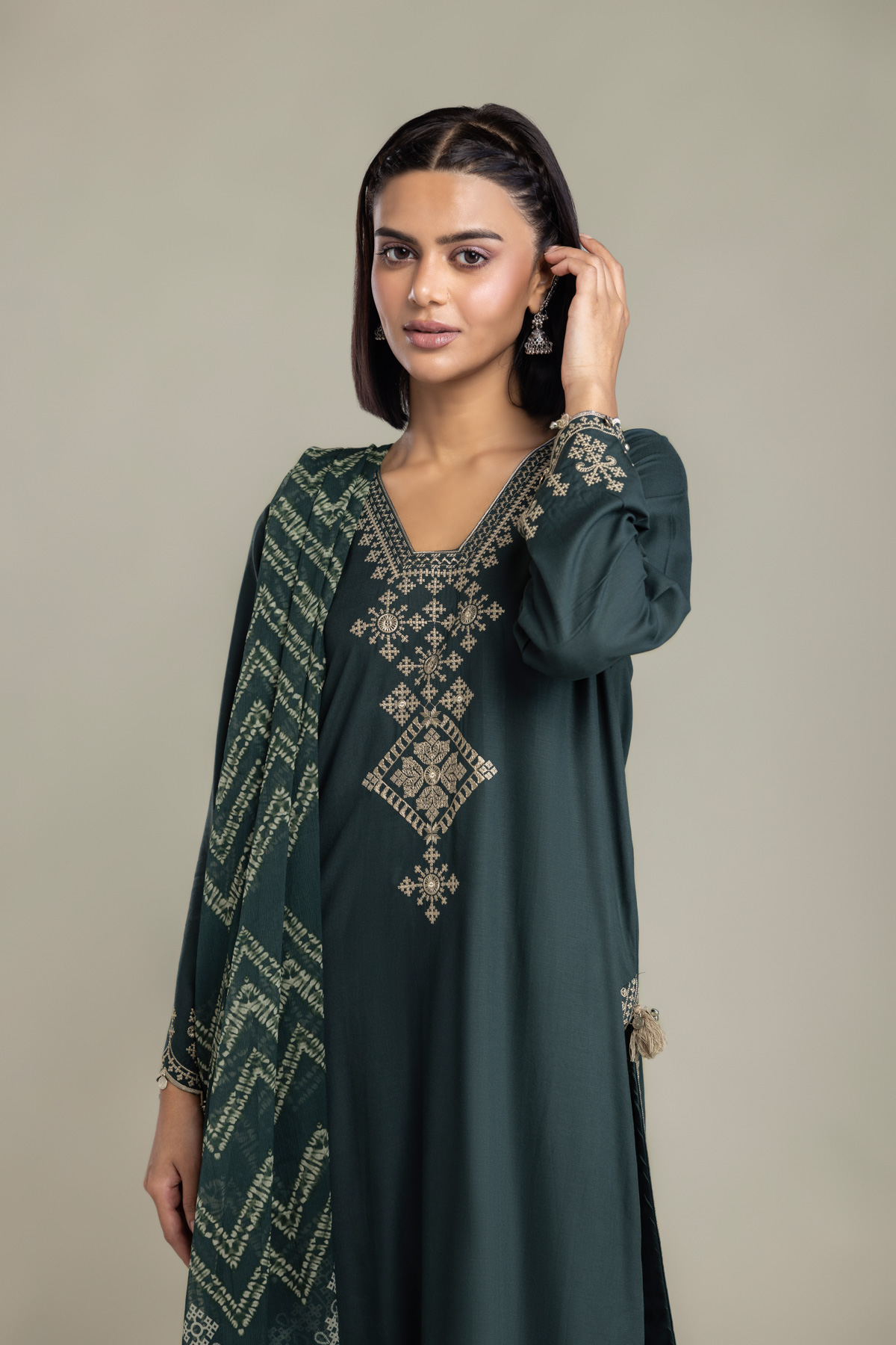 Embroidered Raw Silk 3-Piece Tailored Set - 1-26-408-A-B1-VG