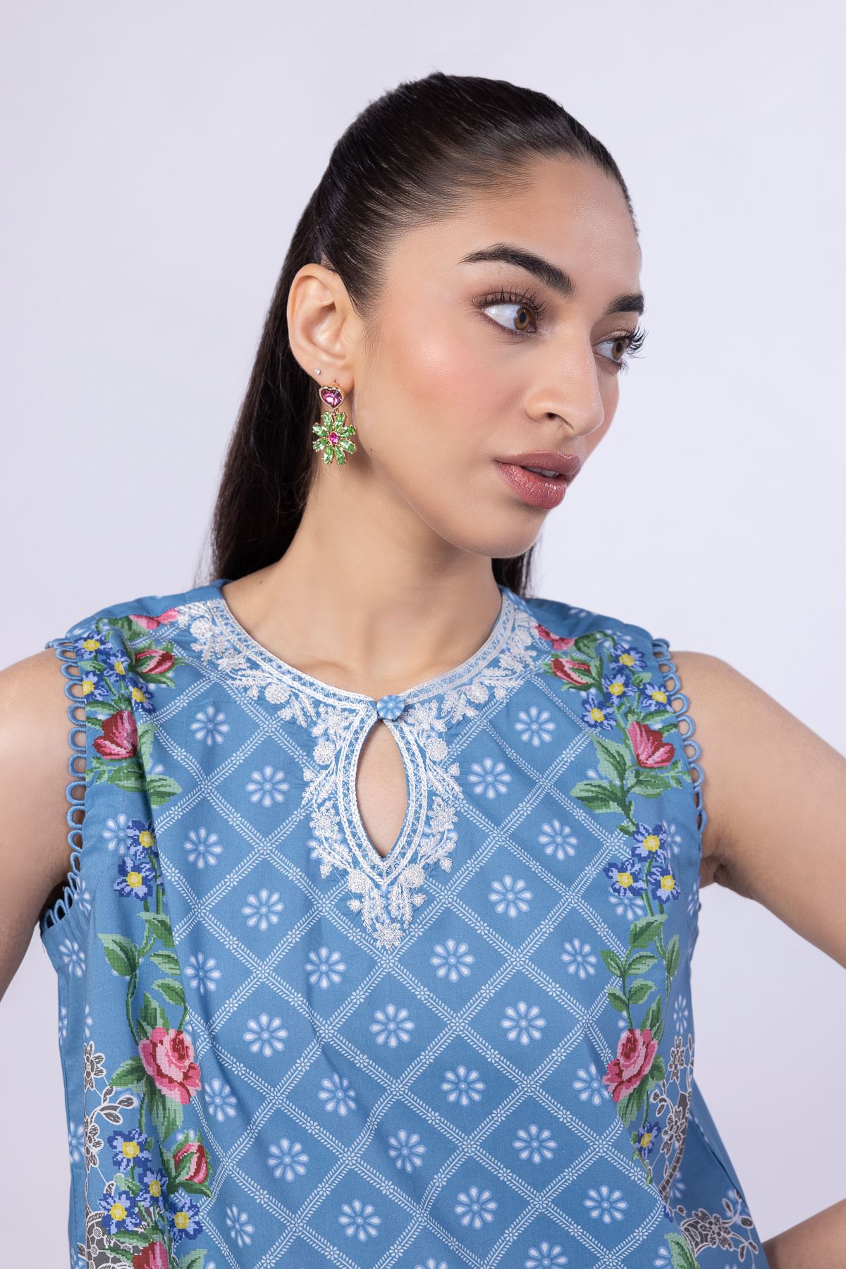 Embroidered Cotton Viscose Kurta - 25-05S22-05TB-VG