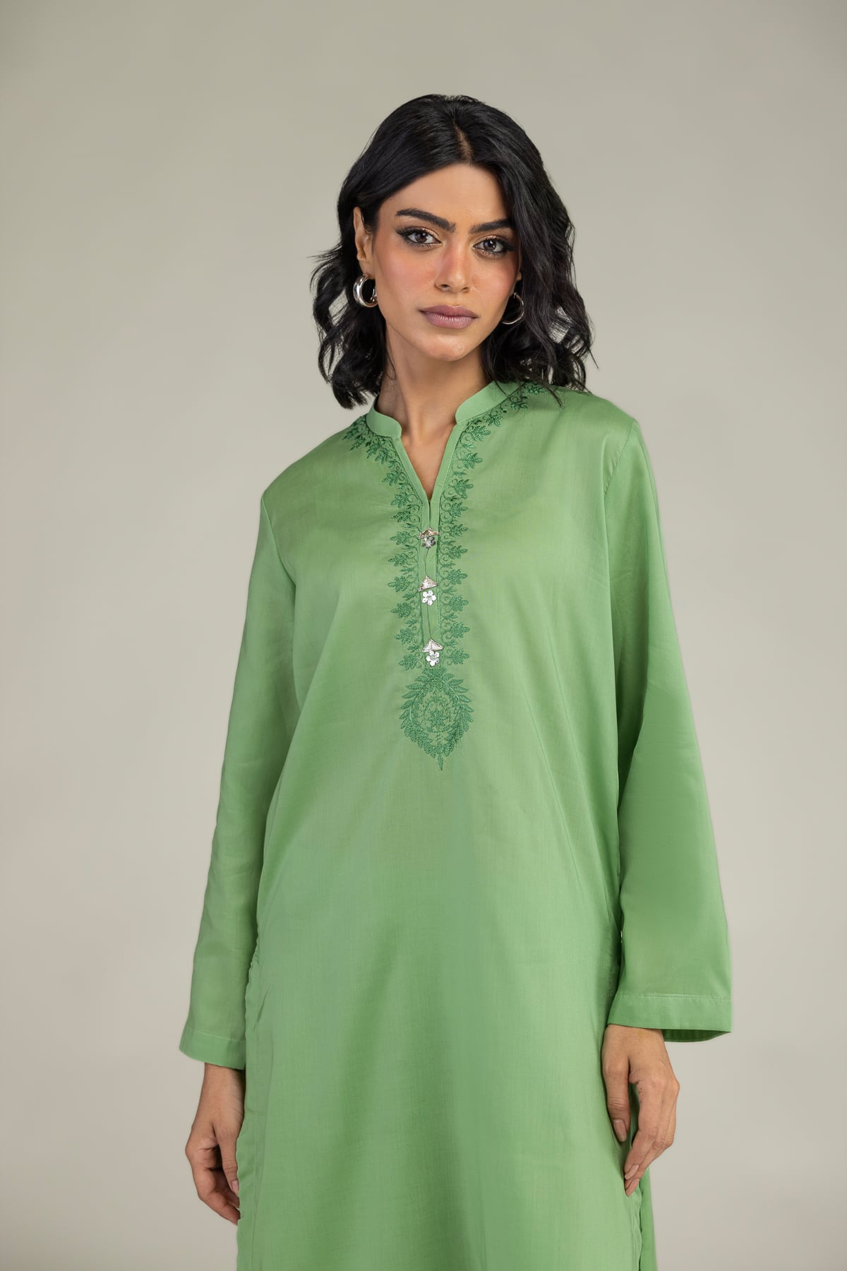 Embroidered Lyocell Green Lyocell Kurta - 8-26-208-A-A1-VG