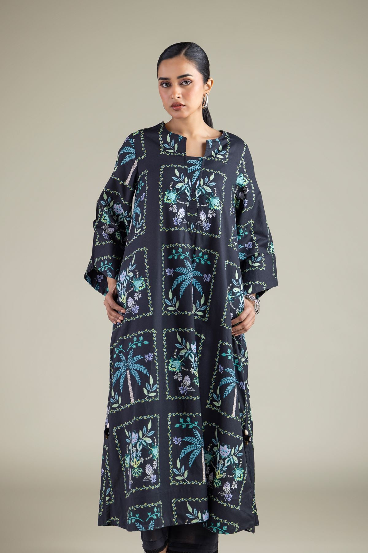 Embroidered Cambric Long Printed Kurta - 1-26-144-A-B-VG