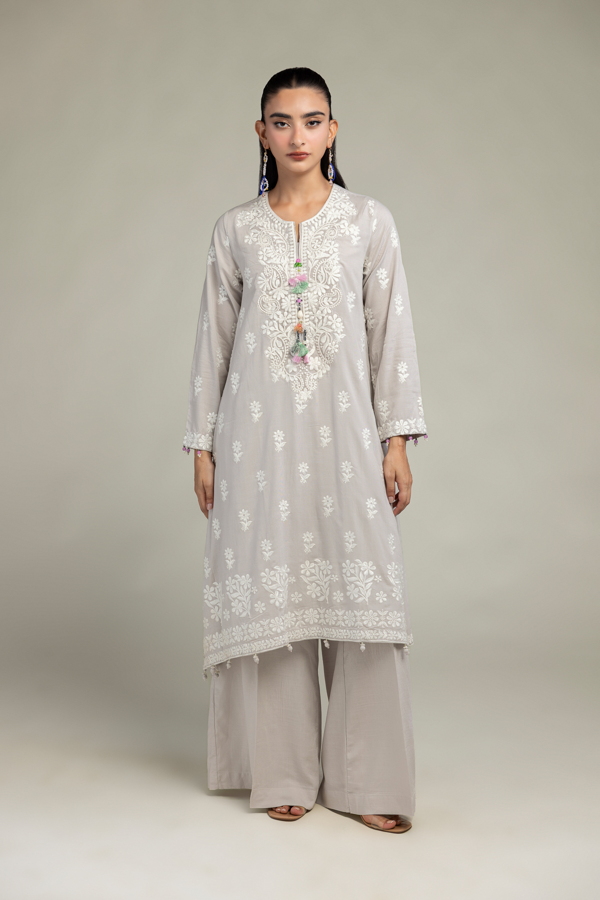 Embroidered Raw Silk Floral Longline Kurta - 1-26-102-A-F-VG