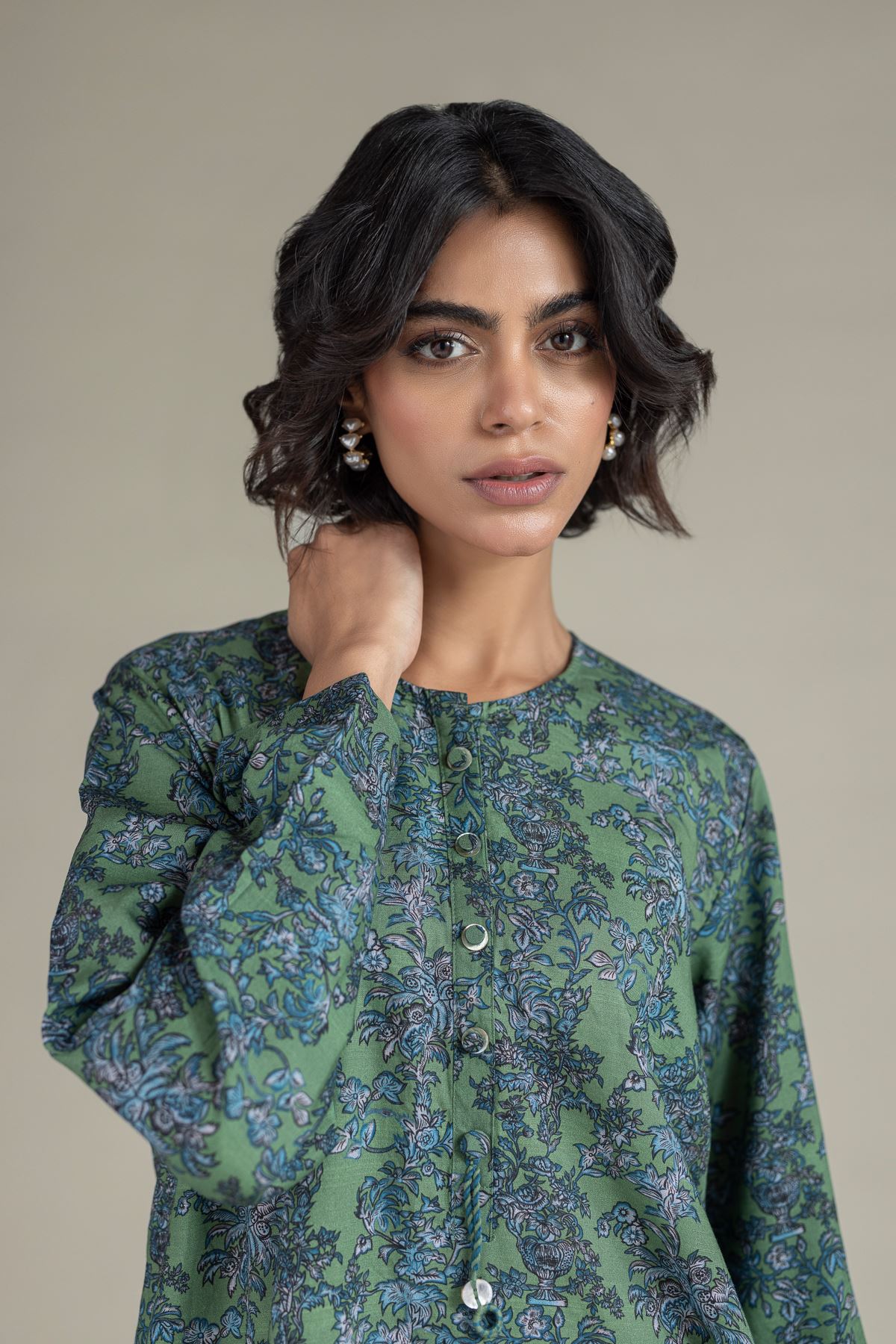 Printed Raw Silk Kurta - 25-10-12E9-02TA-VG